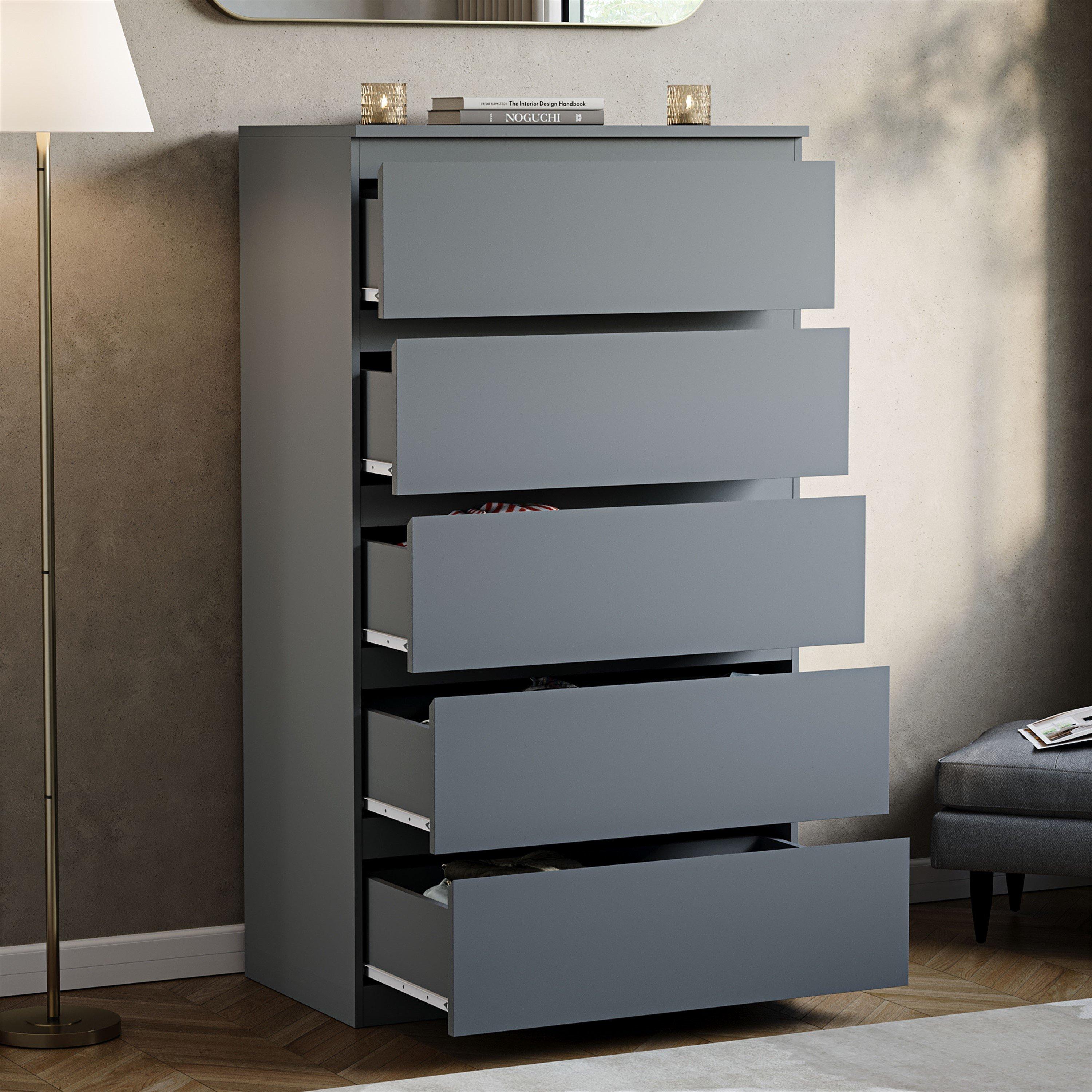 Grey - Lassic - Vida Designs Denver 5 Drawer Chest - 5