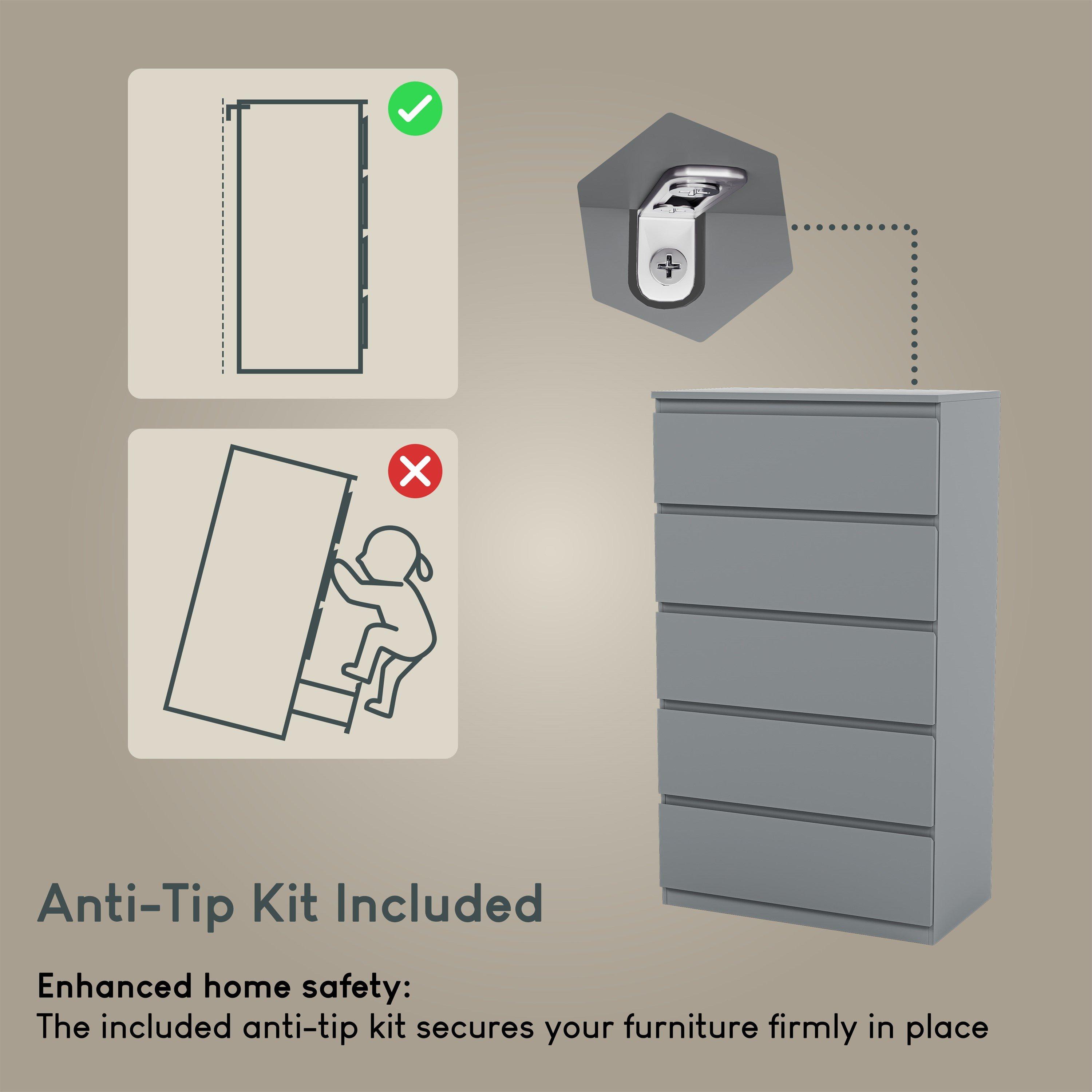 Grey - Lassic - Vida Designs Denver 5 Drawer Chest - 8