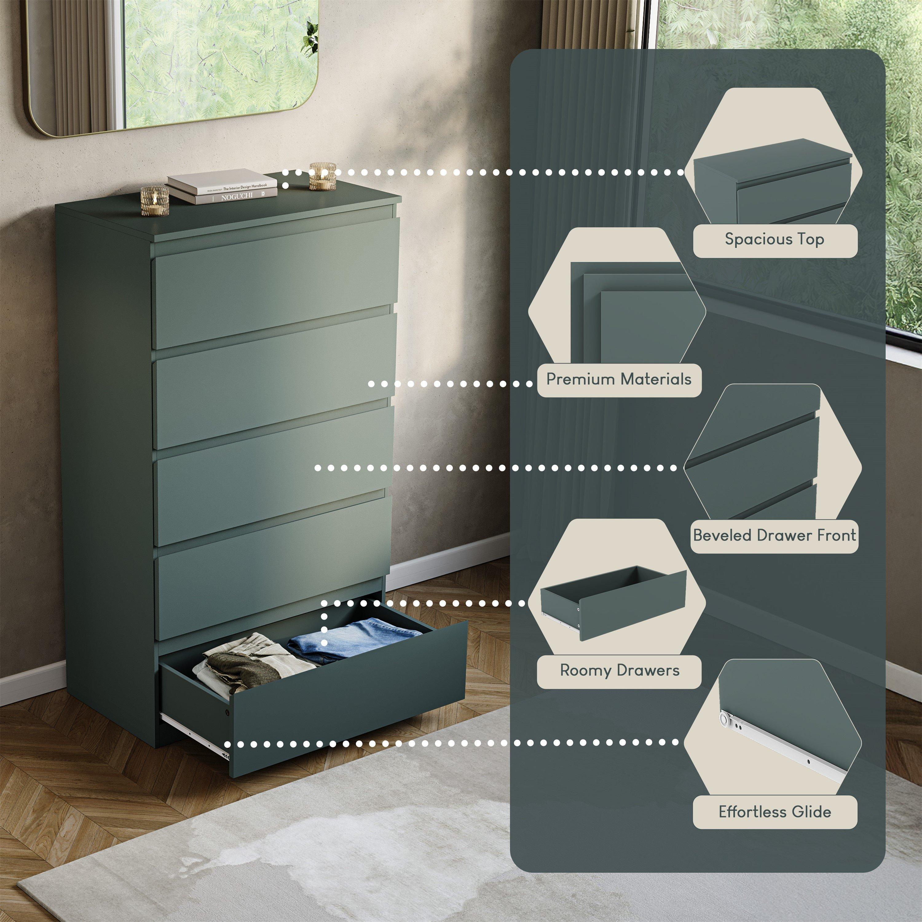 Jasper Green - Lassic - Vida Designs Denver 5 Drawer Chest - 7