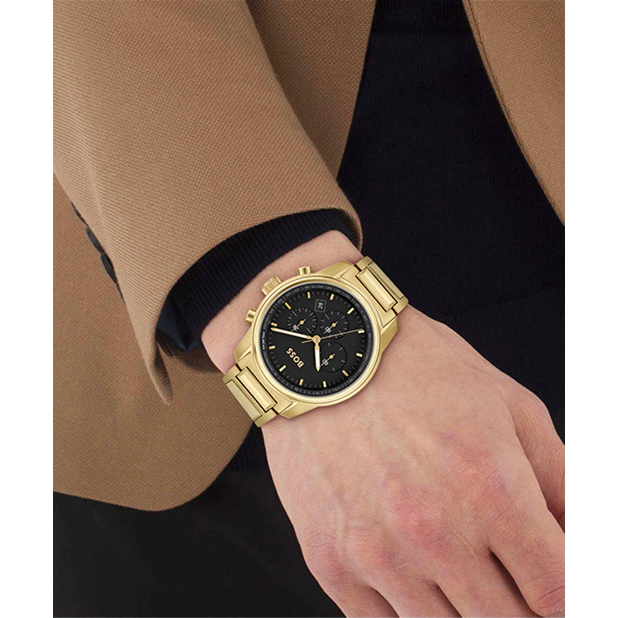 Black/Gold - Boss - Men's Trace Sophisticated Chronograph Watch - 4