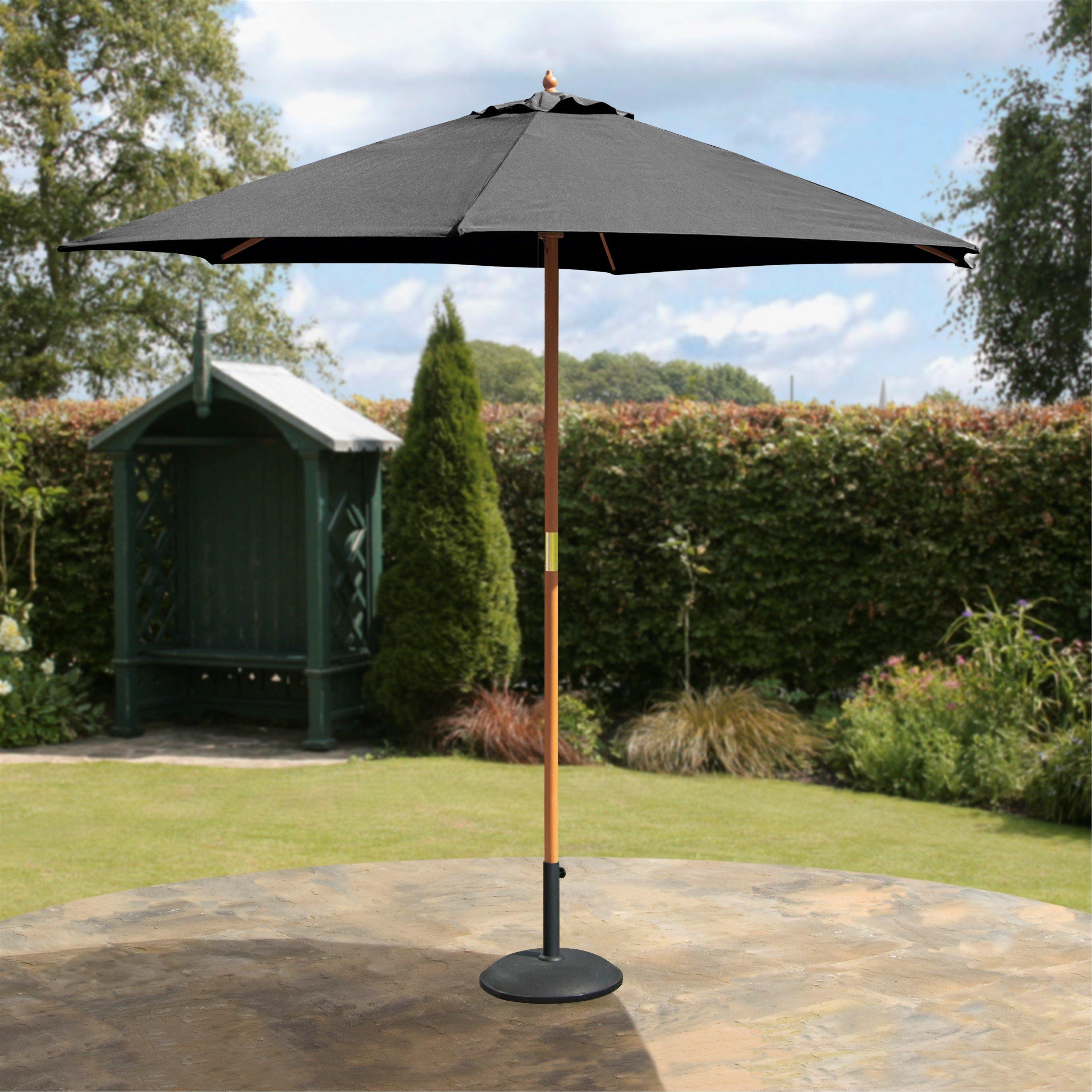 Black - Suntime - 2.7m Wooden Market Garden Parasol - 2