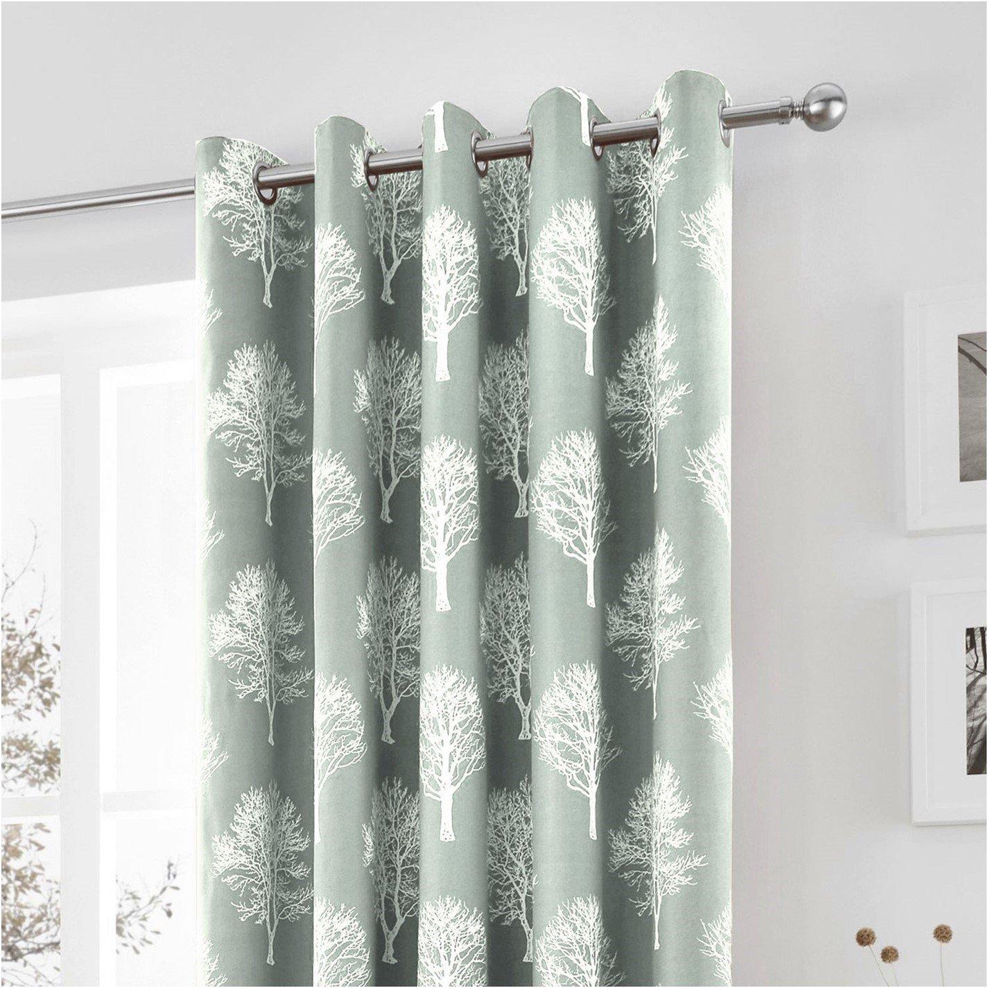 Duck Egg - Fusion - Woodland Trees 100% Cotton Pair of Eyelet Curtains - 2