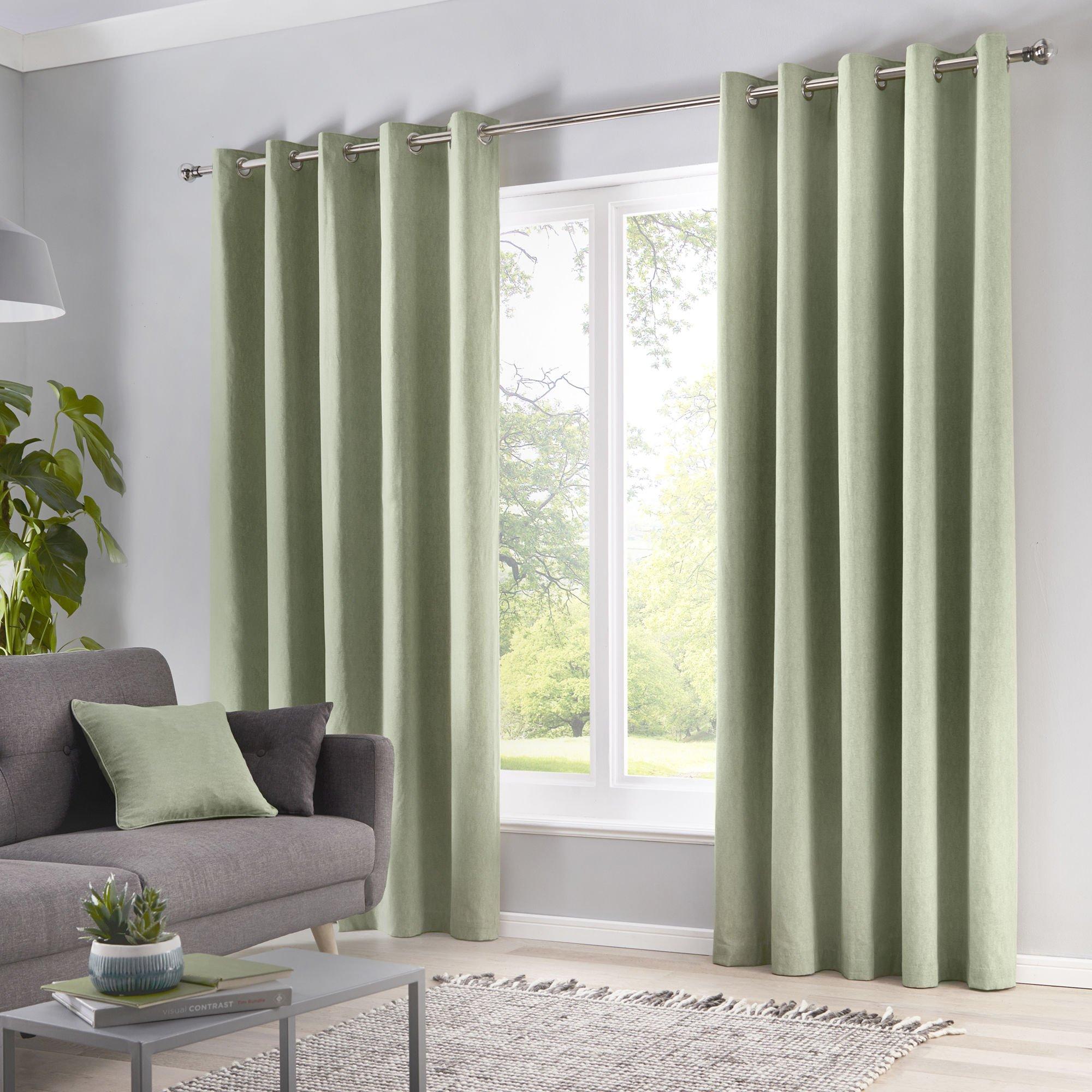 Fusion  Sorbonne 100% Cotton Pair Of Eyelet Curtains - Green - 168x229cm