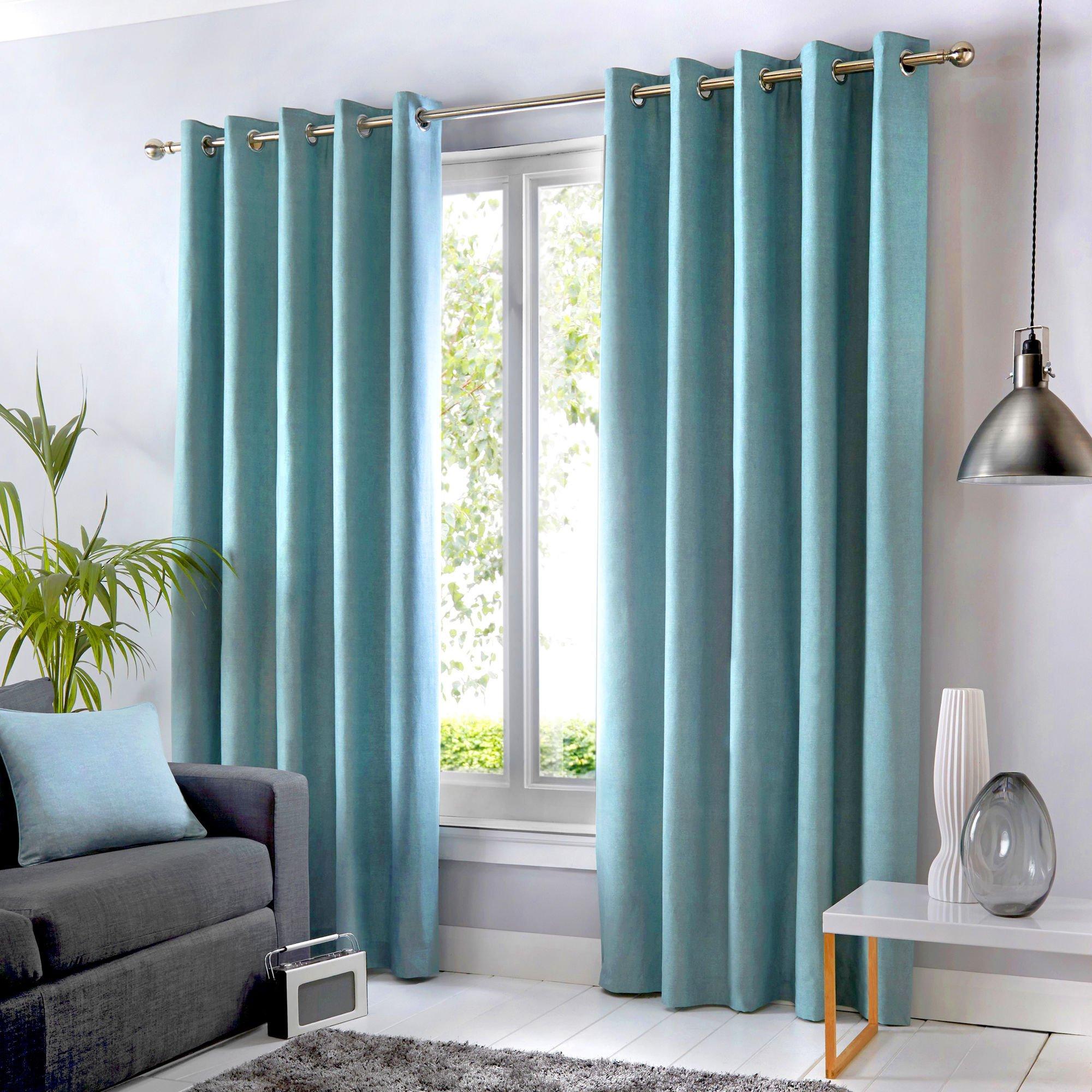 Fusion  Sorbonne 100% Cotton Pair Of Eyelet Curtains - Duck Egg - 229x229cm