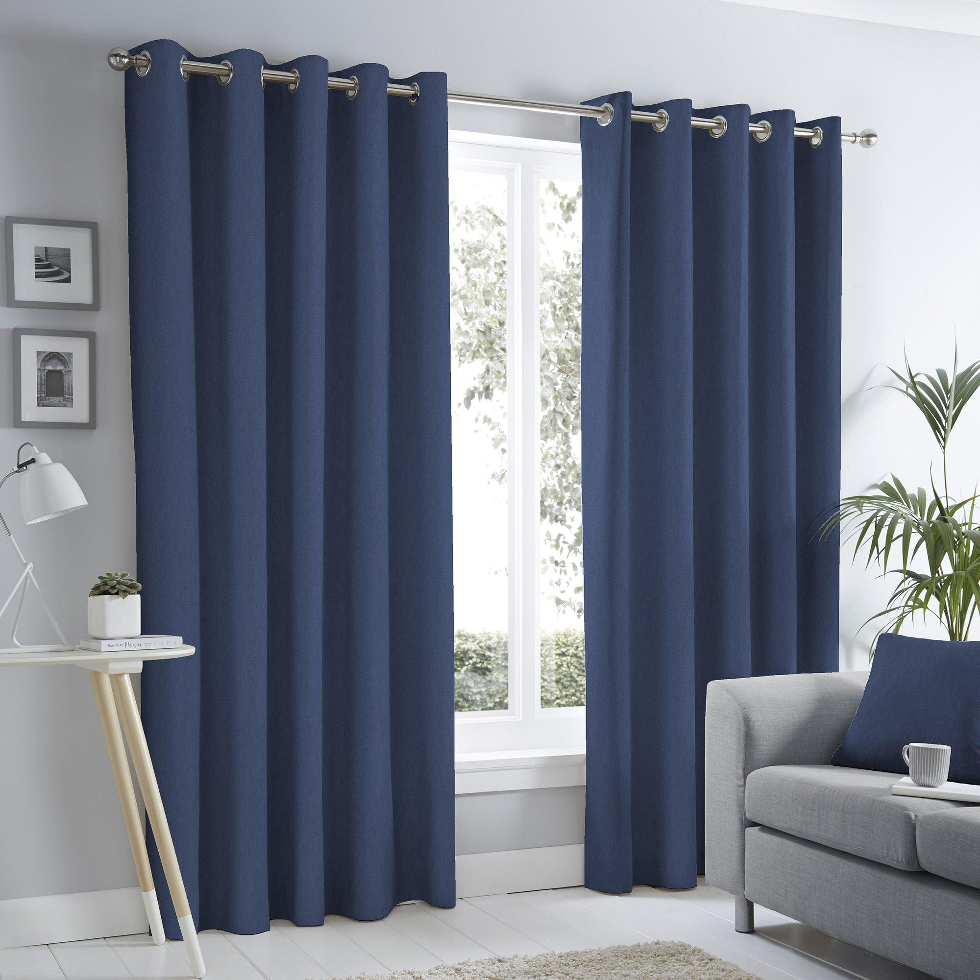 Fusion  Sorbonne 100% Cotton Pair Of Eyelet Curtains - Navy - 168x229cm