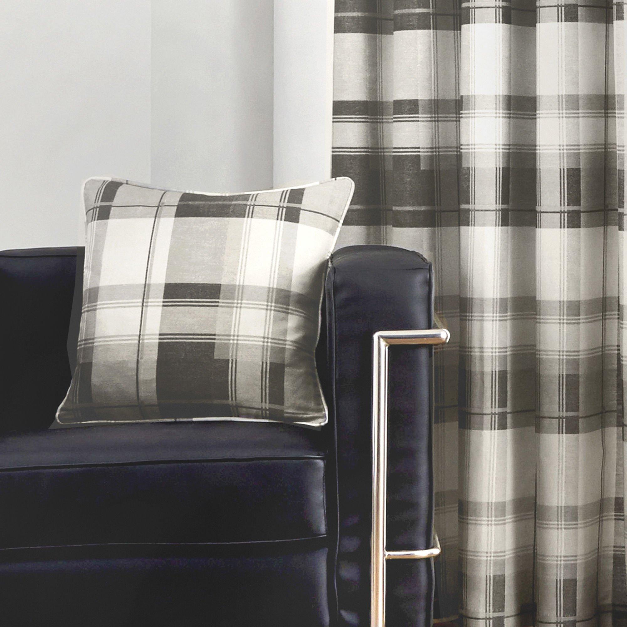 Slate - Fusion - Balmoral Check 100% Cotton Pair of Eyelet Curtains - 2