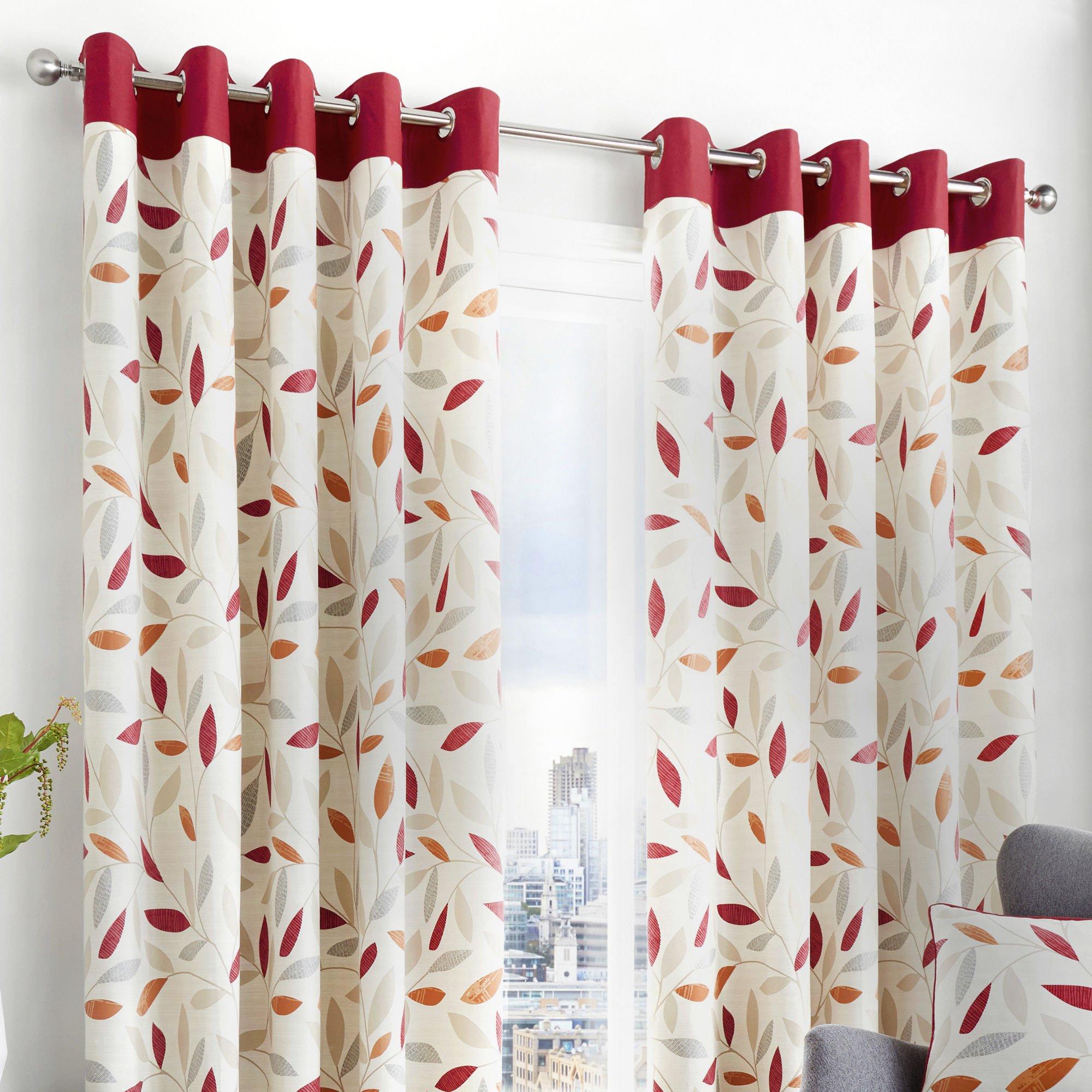 Fusion  Beechwood 100% Cotton Pair Of Eyelet Curtains - Red - 168x229cm
