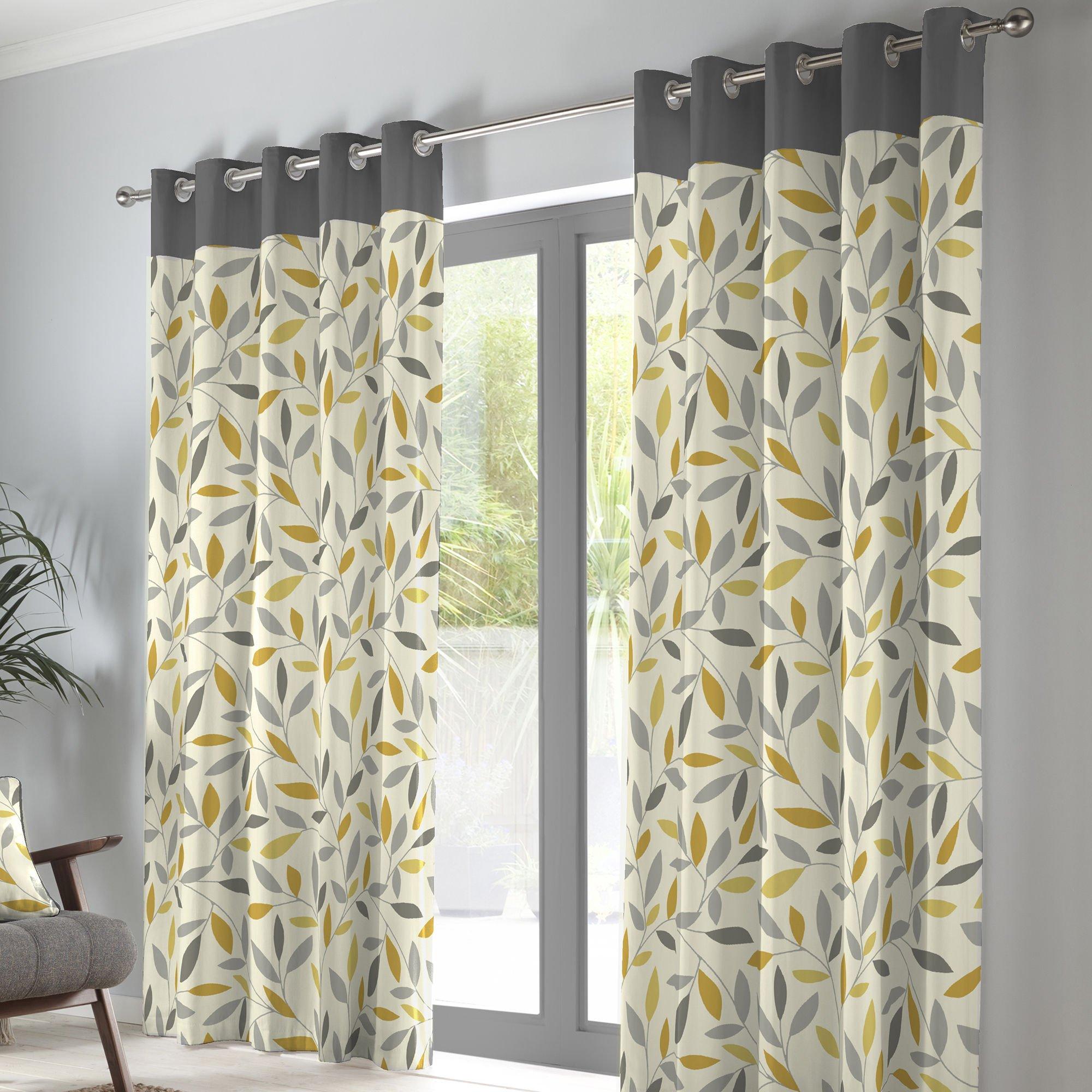 Fusion  Beechwood 100% Cotton Pair Of Eyelet Curtains - Ochre - 229x229cm