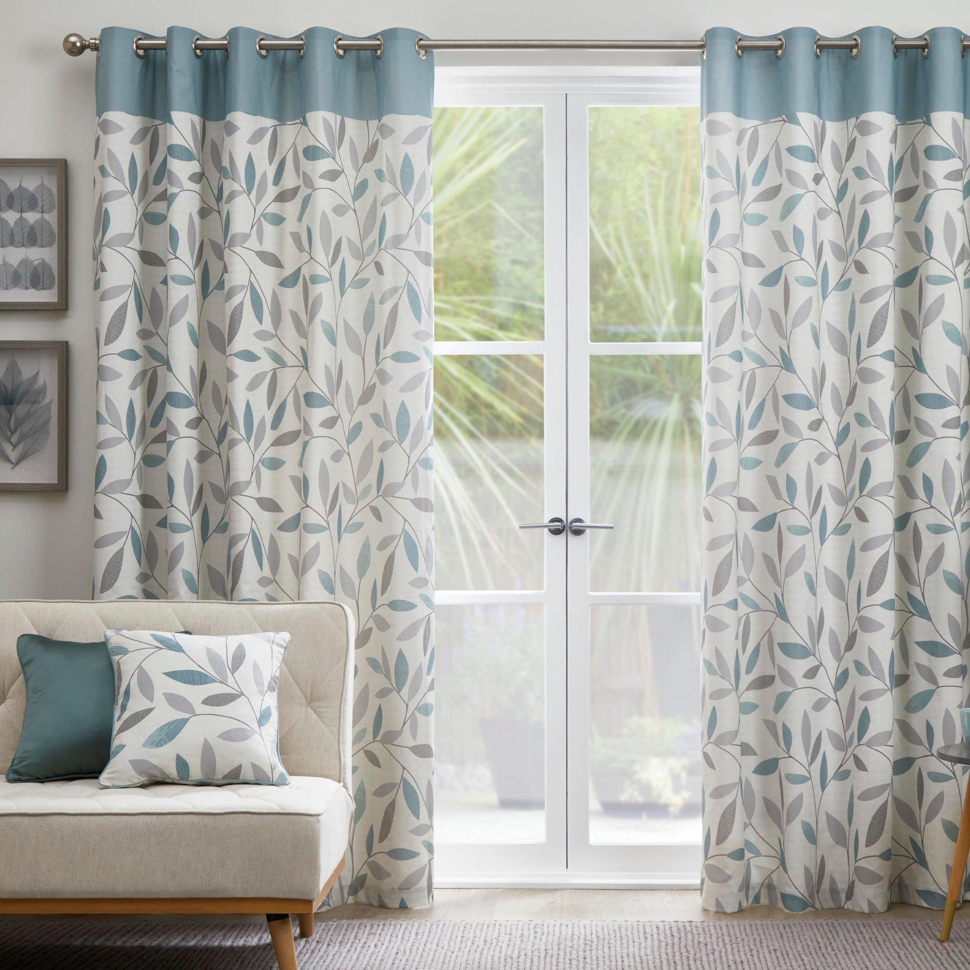 Fusion  Beechwood 100% Cotton Pair Of Eyelet Curtains - Duck Egg - 168x229cm