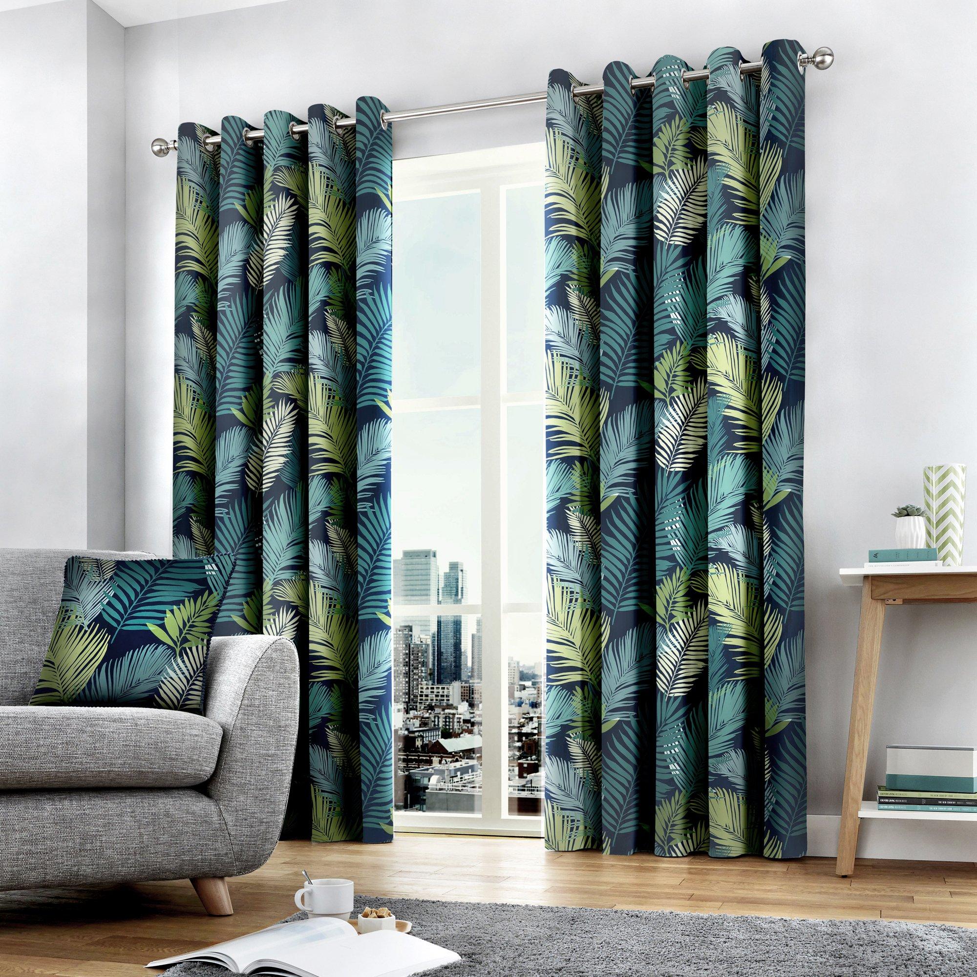 Fusion  Tropical Cotton Pair Of Eyelet Curtains - colour - 168x183cm