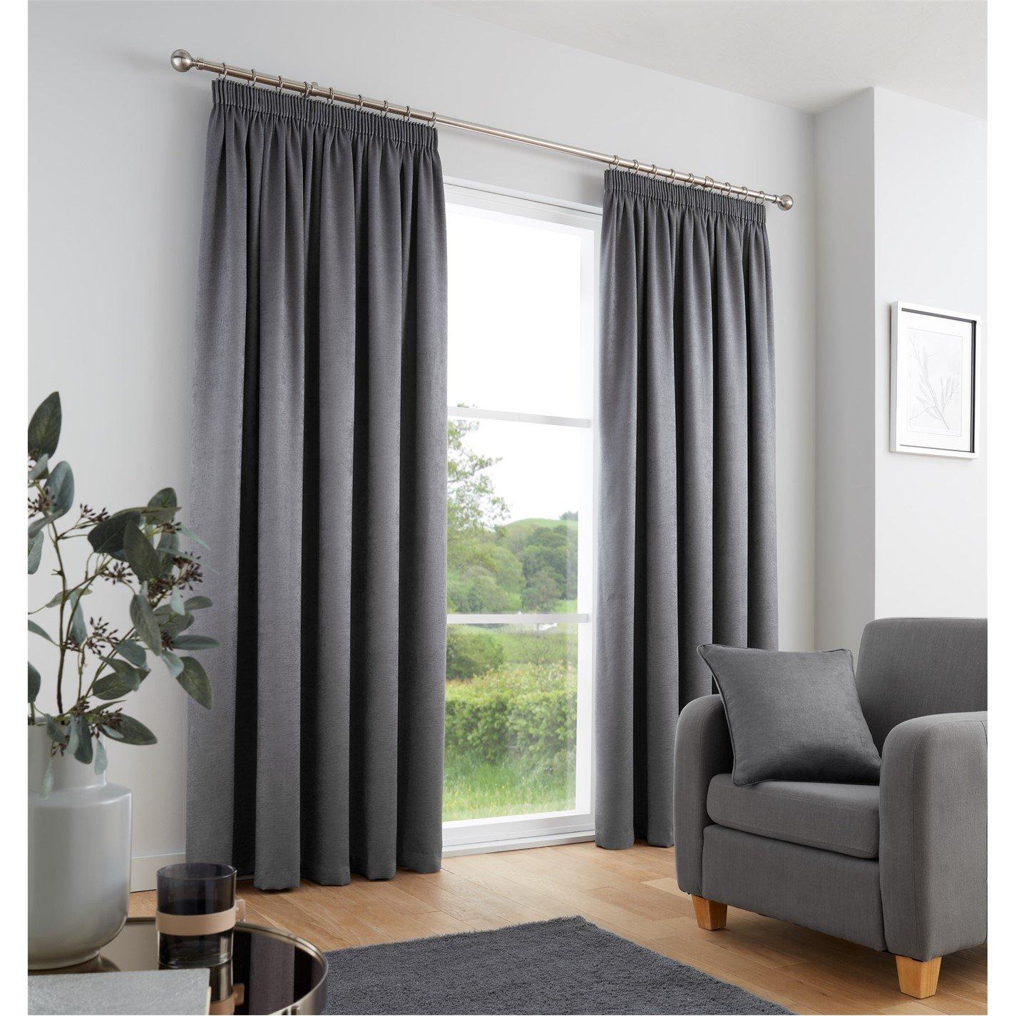 Fusion  Galaxy Dim Out Self Lined Pencil Pleat Curtains - Charcoal - 229x229cm