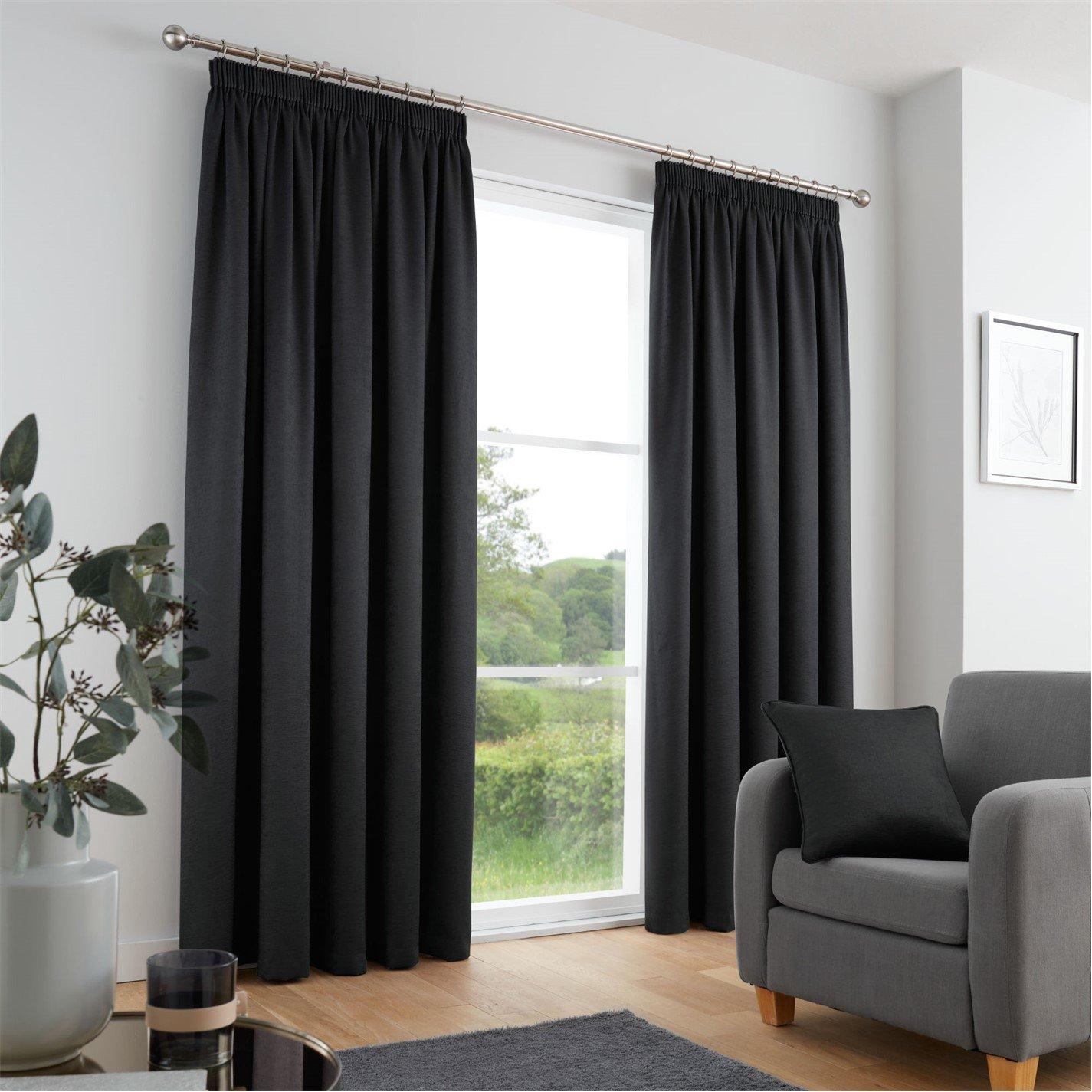 Fusion  Galaxy Dim Out Self Lined Pencil Pleat Curtains - Black - 168x183cm
