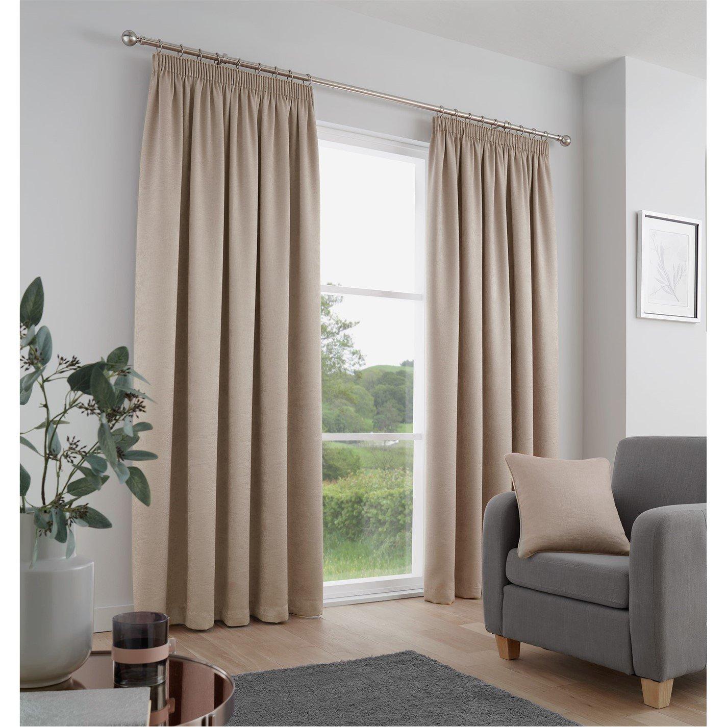 Fusion  Galaxy Dim Out Self Lined Pencil Pleat Curtains - Natural - 168x229cm