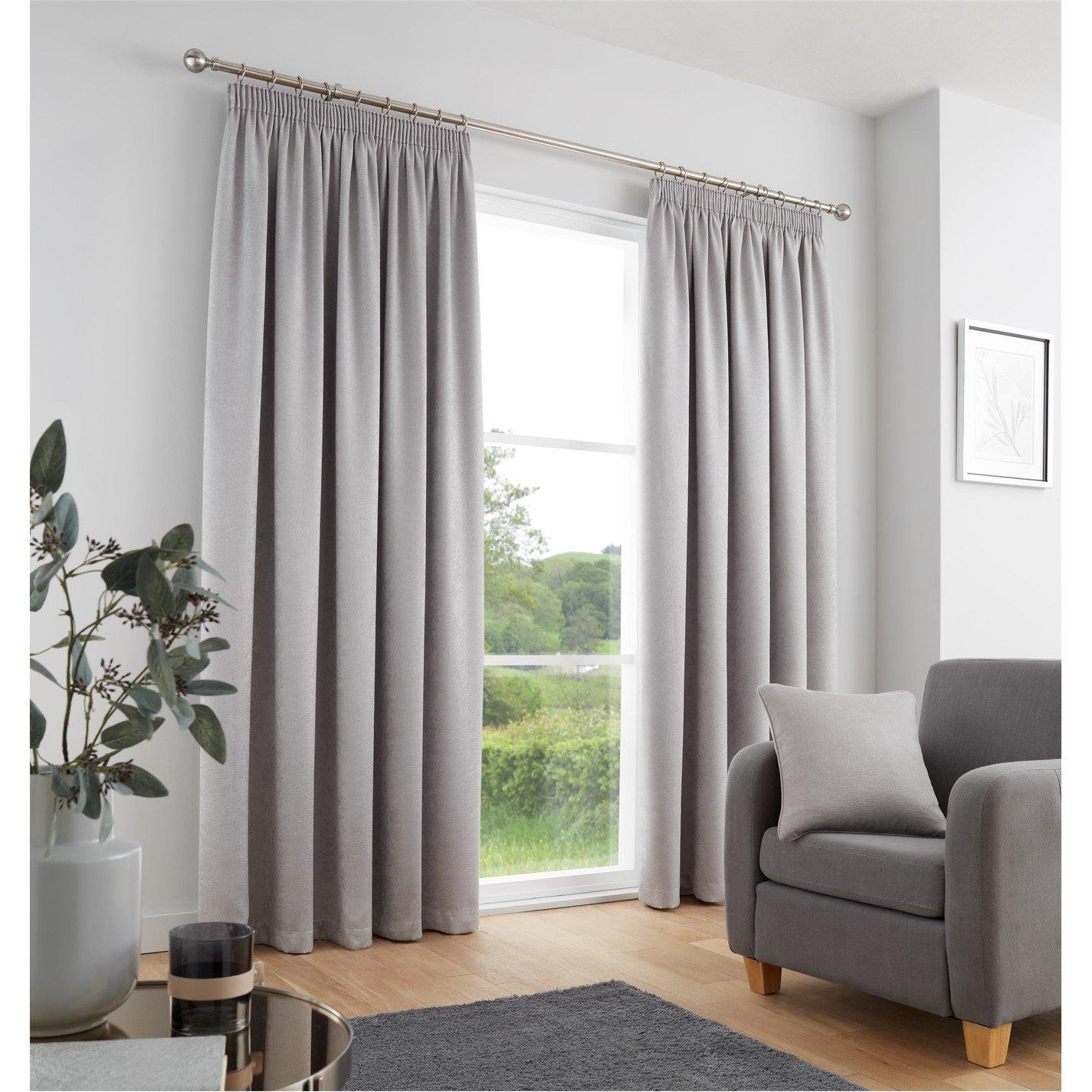 Fusion  Galaxy Dim Out Self Lined Pencil Pleat Curtains - Silver - 229x229cm