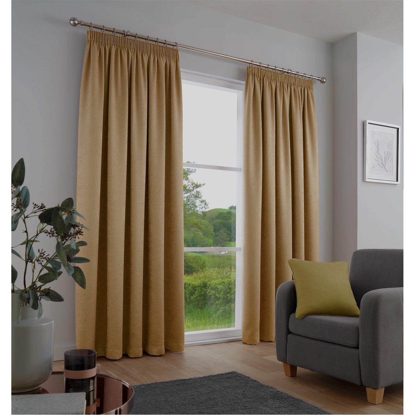 Fusion  Galaxy Dim Out Self Lined Pencil Pleat Curtains - Ochre - 229x229cm