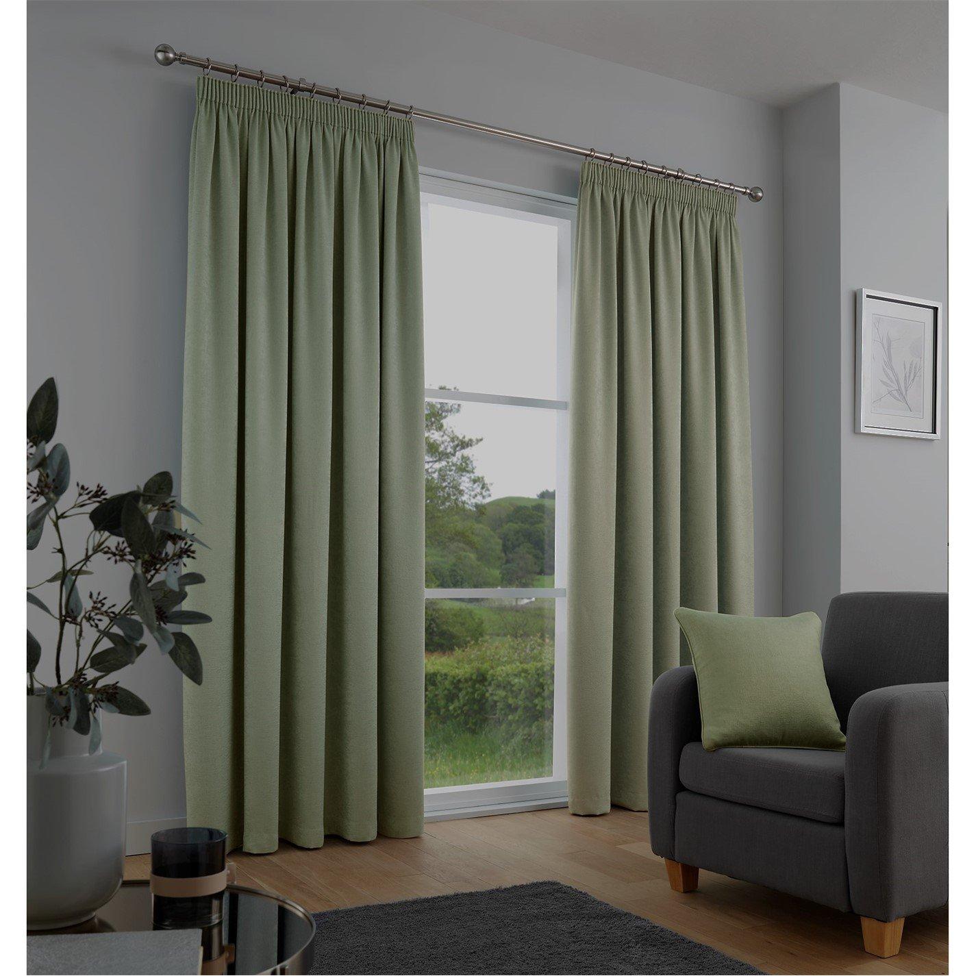 Fusion  Galaxy Dim Out Self Lined Pencil Pleat Curtains - Green - 229x229cm