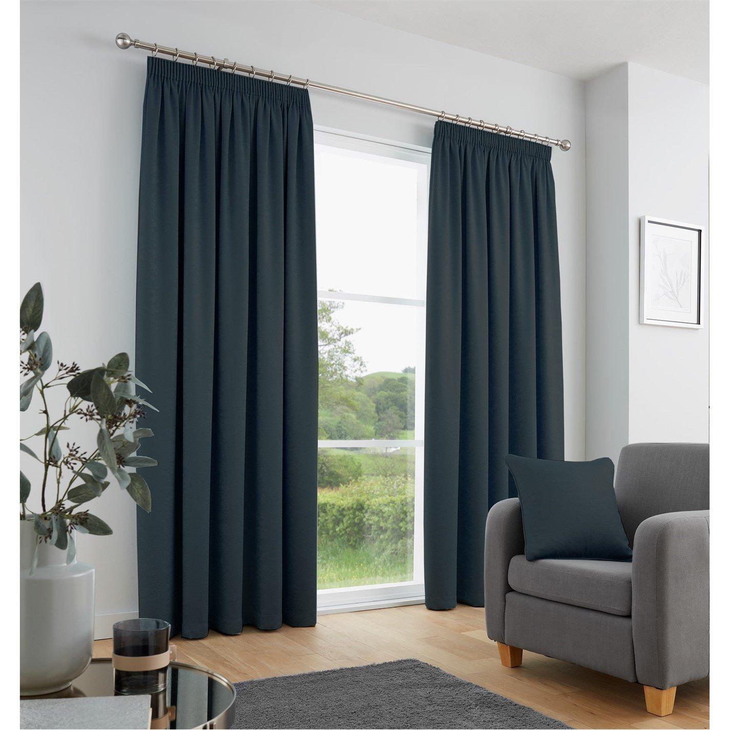 Fusion  Galaxy Dim Out Self Lined Pencil Pleat Curtains - Navy - 117x137cm