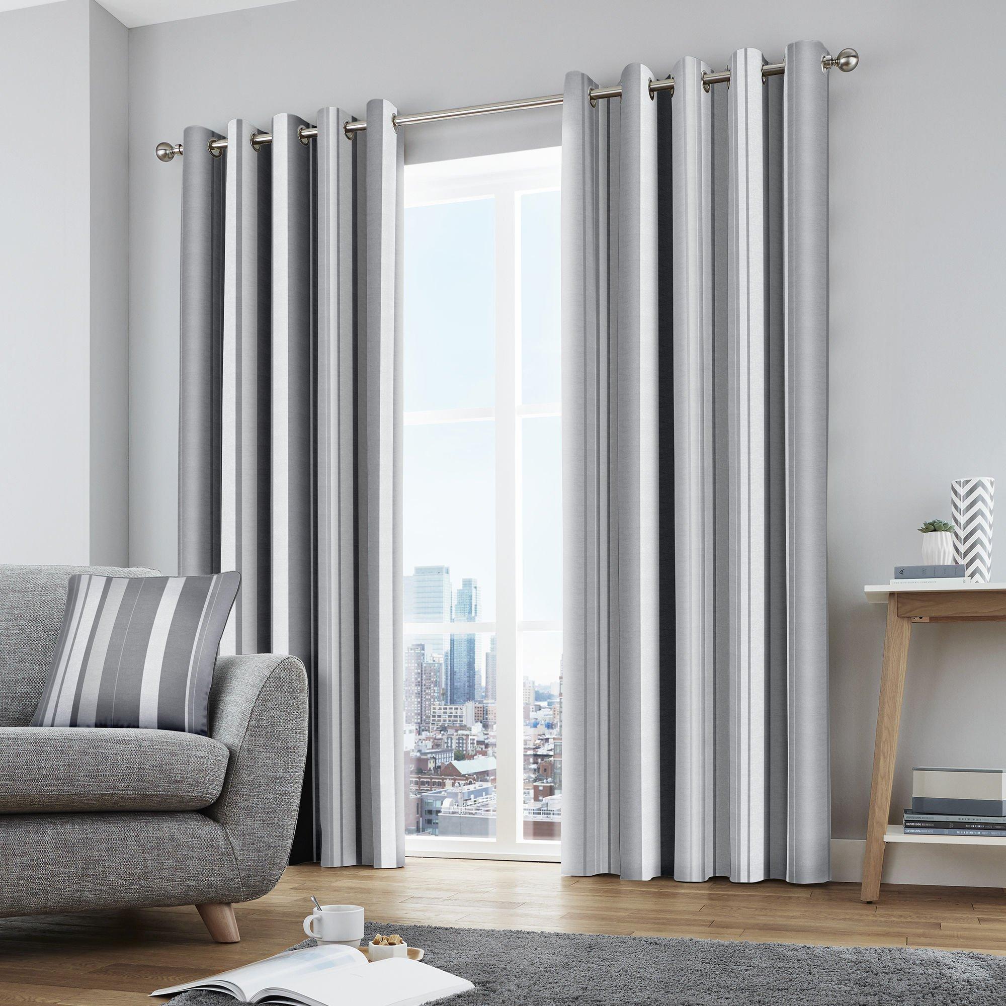 Fusion  Whitworth Stripe 100% Cotton Eyelet Curtains - Grey - 46x72in