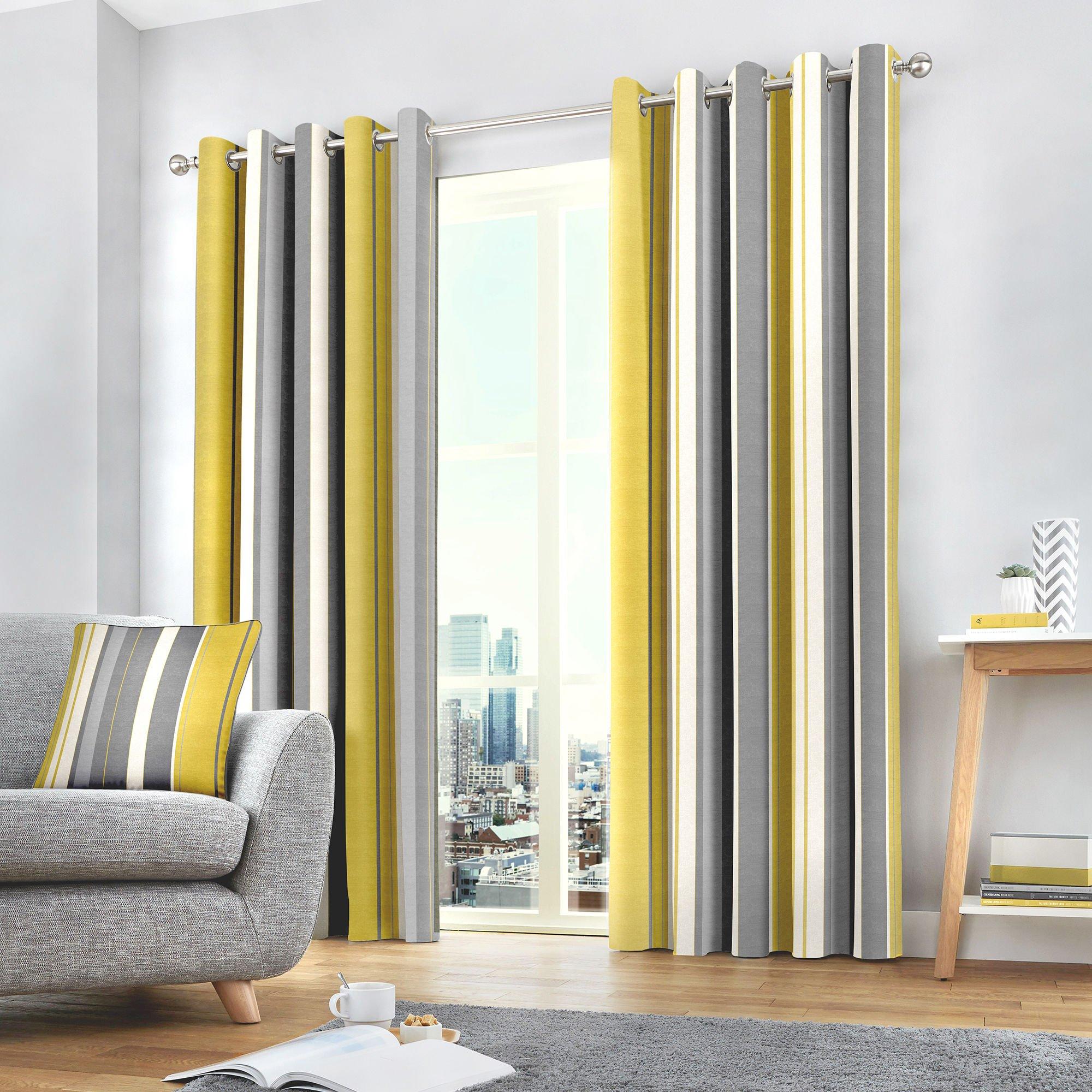Fusion  Whitworth Stripe 100% Cotton Eyelet Curtains - Ochre - 46x72in
