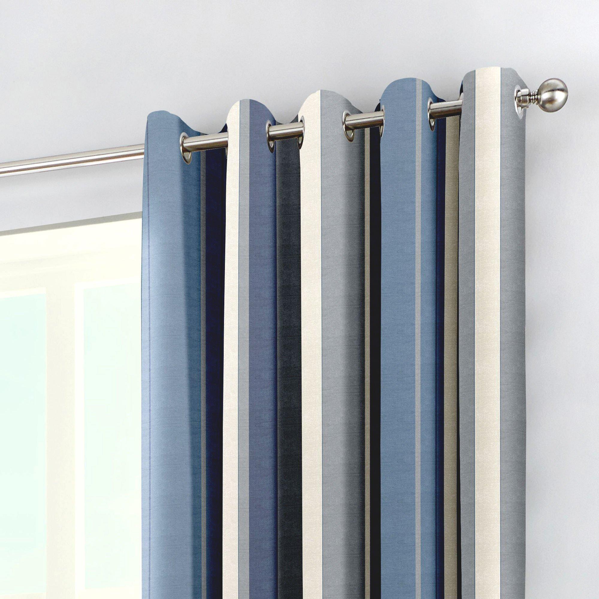 Blue - Fusion - Whitworth Stripe Cotton Eyelet Curtains - 2