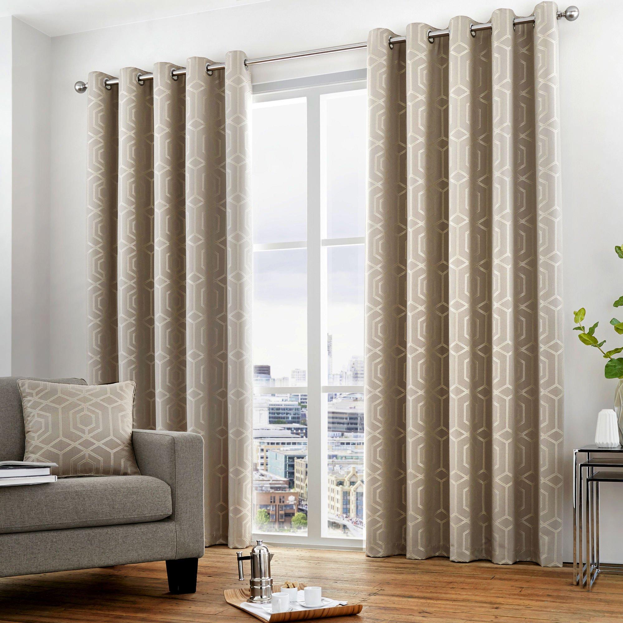 Curtina  Camberwell Pair Of Eyelet Curtains - Stone - 168x137cm