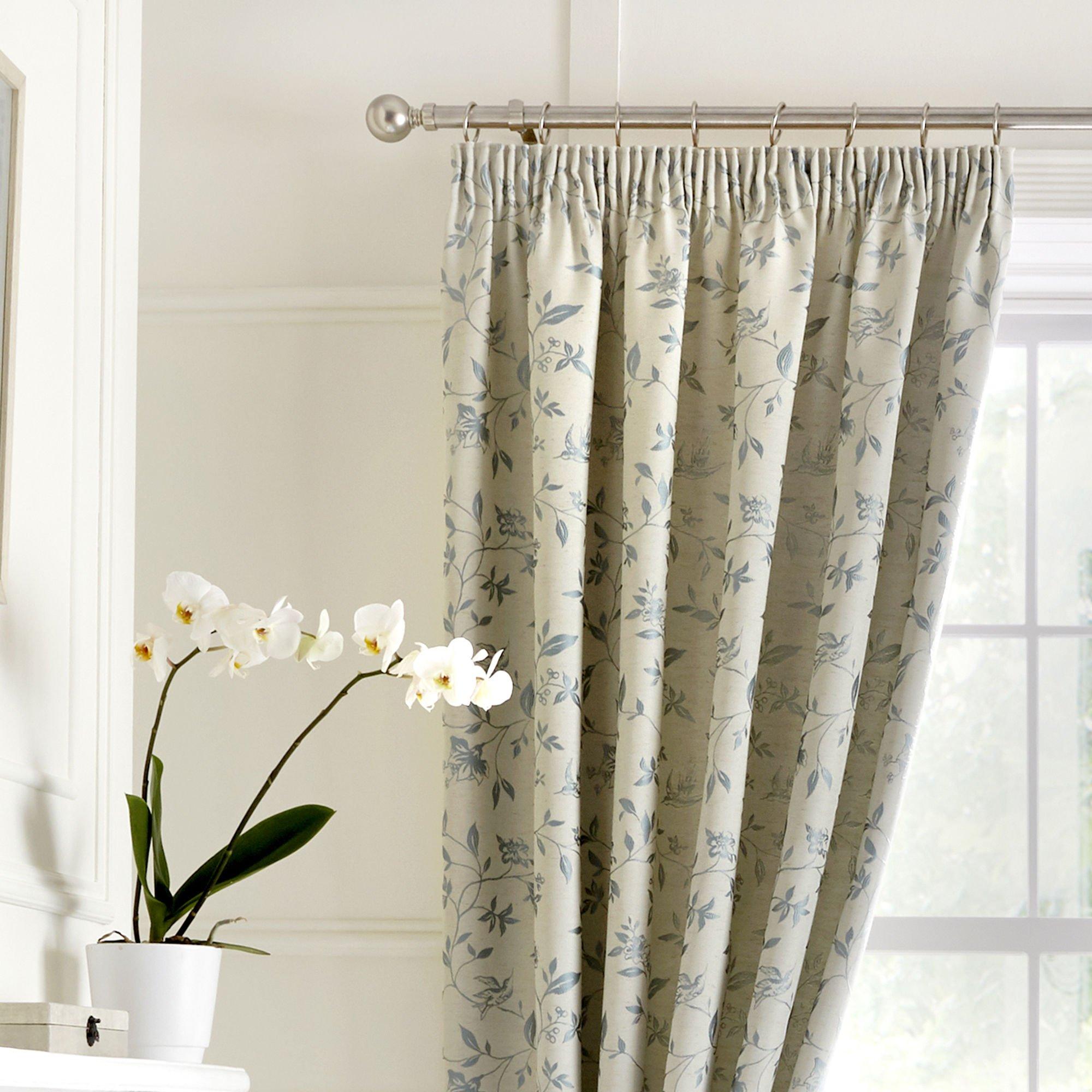 Duck Egg - Curtina - Bird Trail Jacquard Pair of Pencil Pleat Curtains - 2