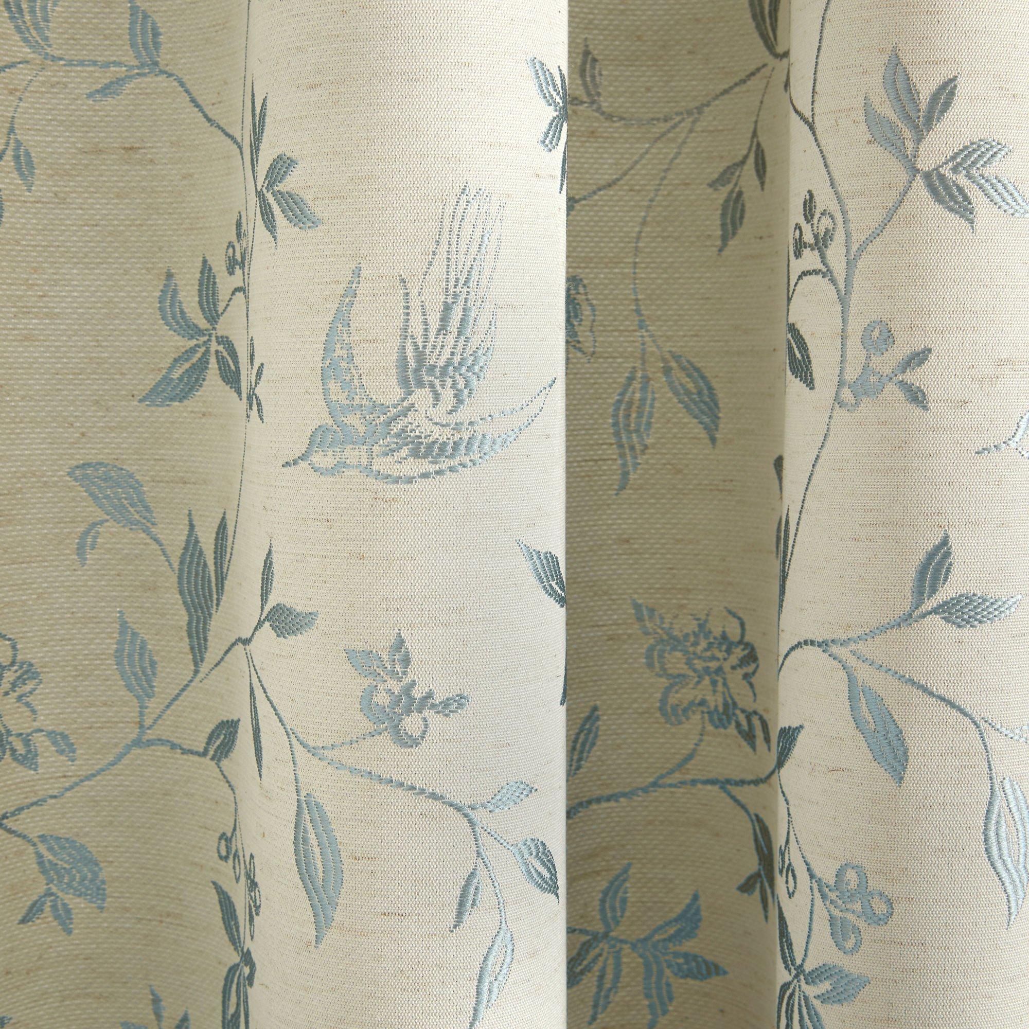 Duck Egg - Curtina - Bird Trail Jacquard Pair of Pencil Pleat Curtains - 3