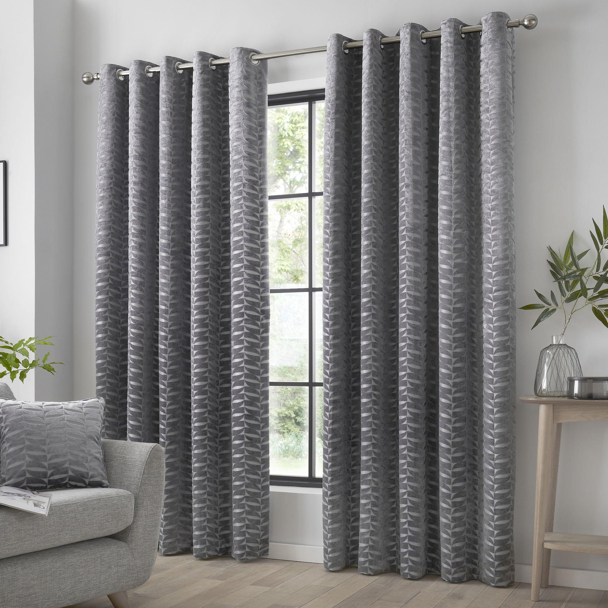 Curtina  Kendal Jacquard Pair Of Eyelet Curtains - Charcoal - 229x229cm