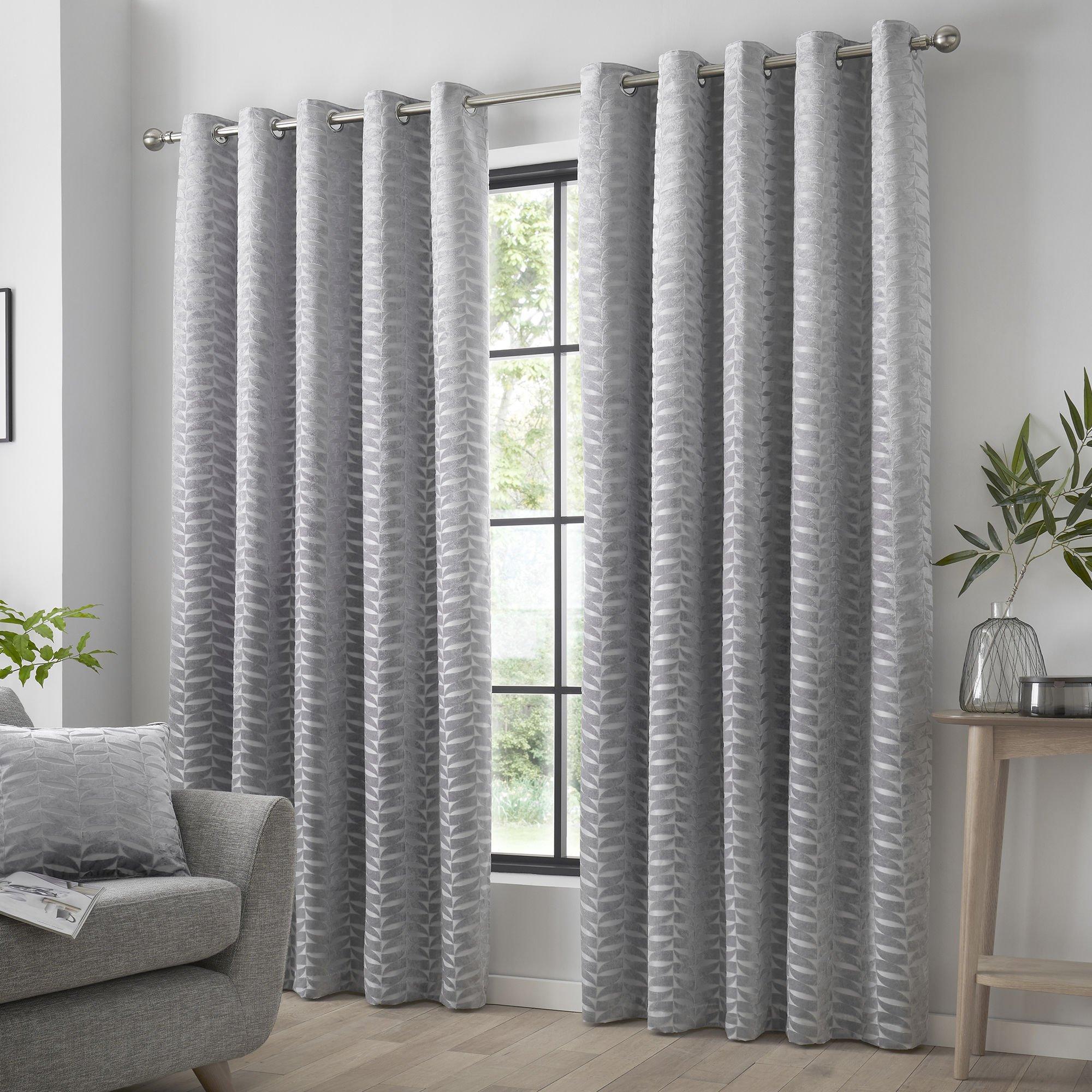 Silver - Curtina - Kendal Jacquard Pair of Eyelet Curtains - 1