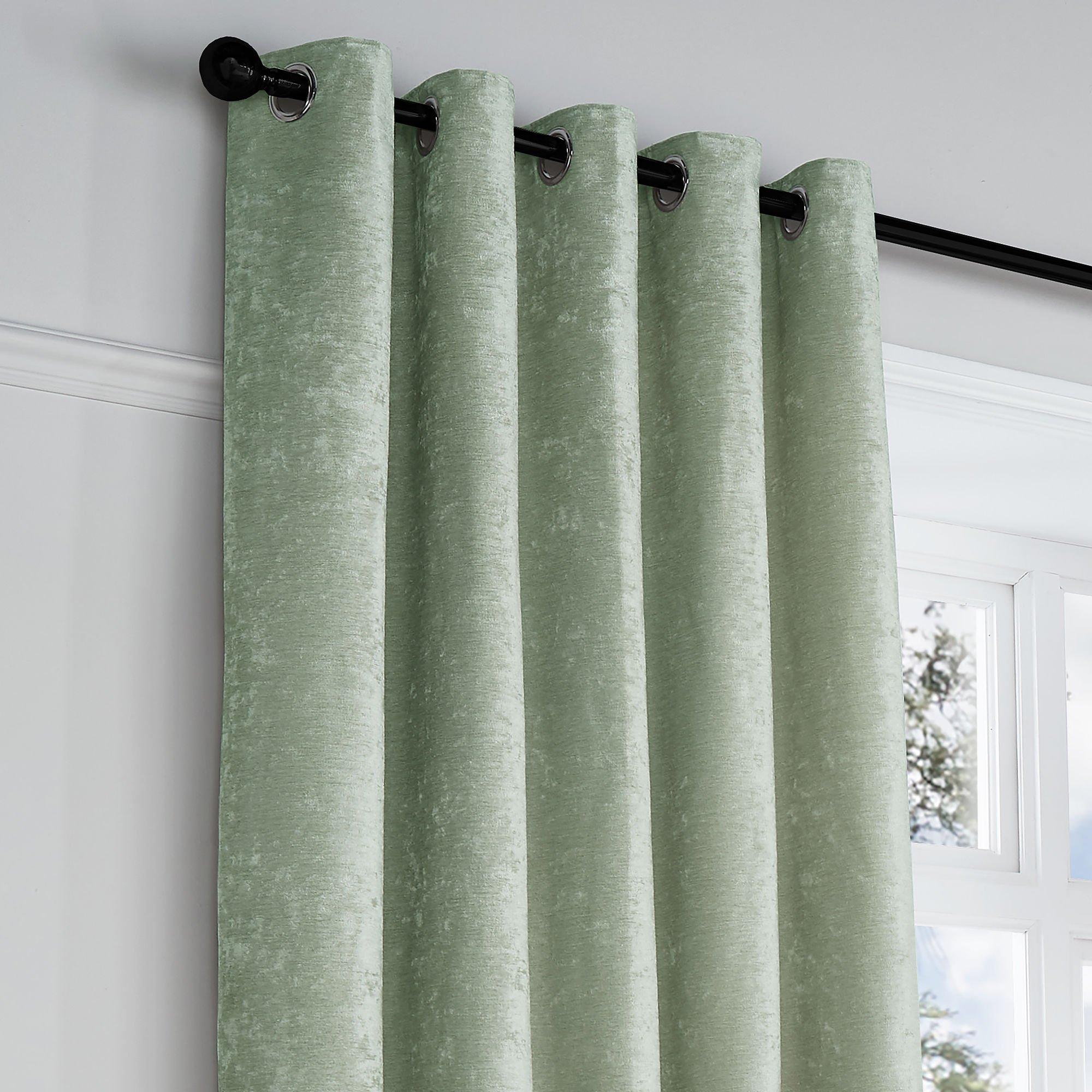 Green - Curtina - Textured Chenille Textured Pair of Eyelet Curtains - 2