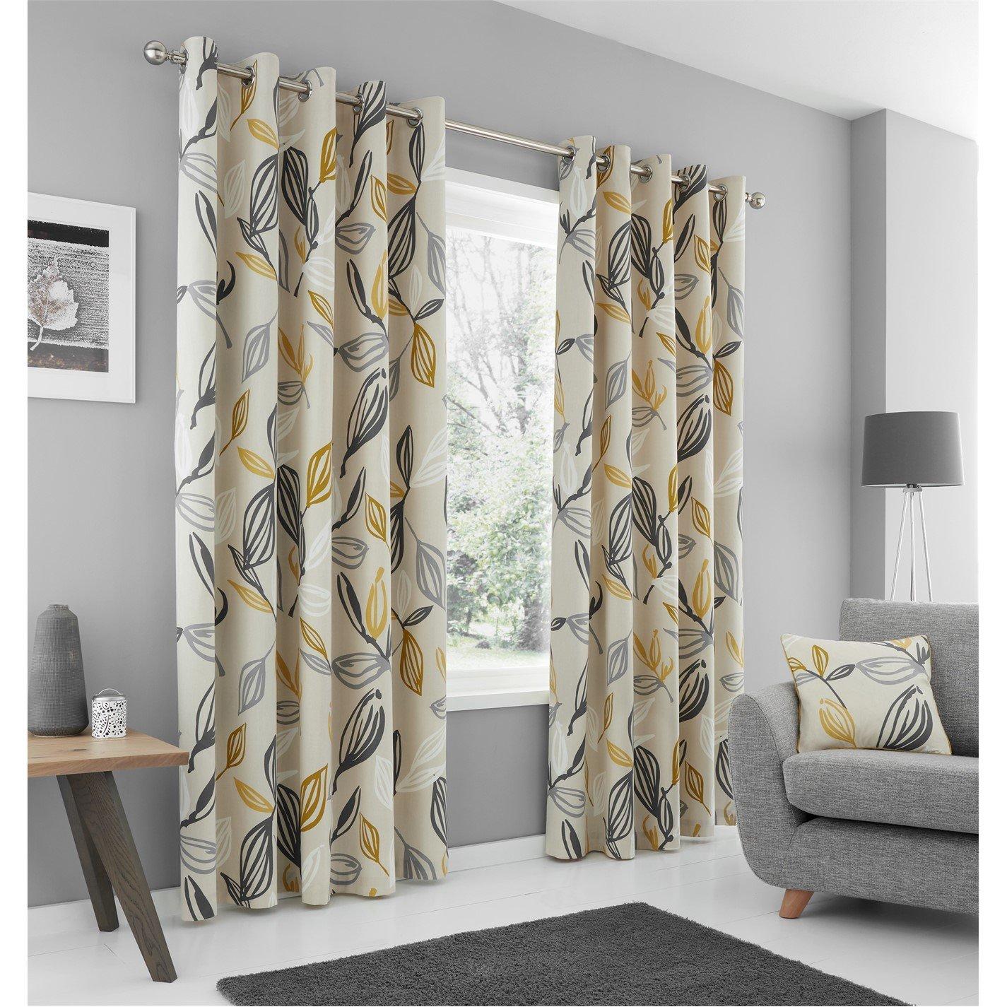 Fusion  Ensley Cotton Pair Of Eyelet Curtains - Ochre - 168x229cm