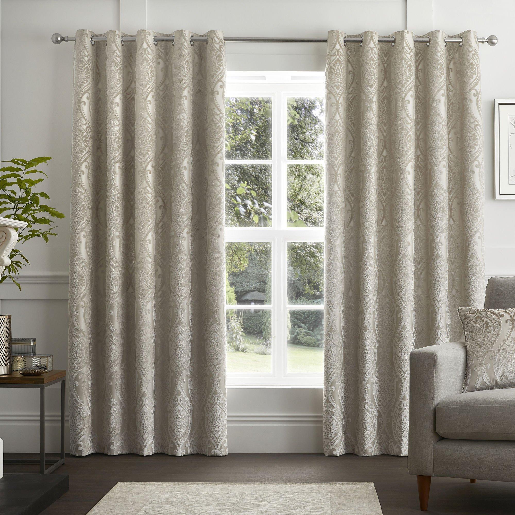 Curtina  Chateau Jacquard Pair Of Eyelet Curtains - Natural - 117x137cm