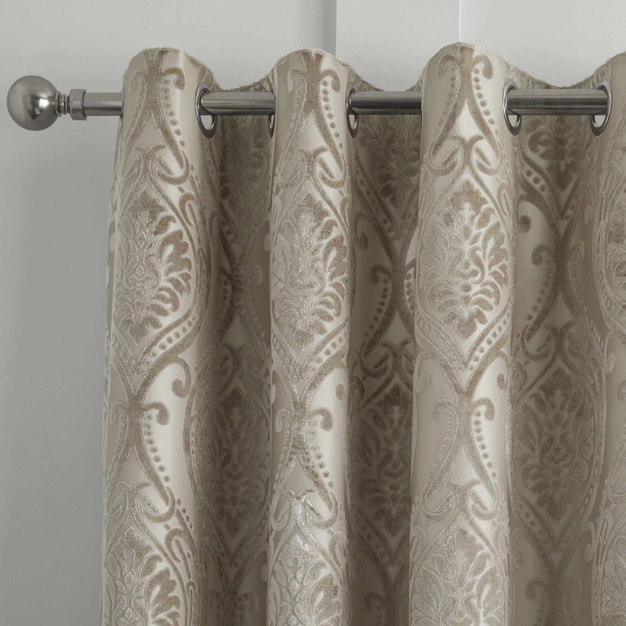 Natural - Curtina - Chateau Jacquard Pair of Eyelet Curtains - 2