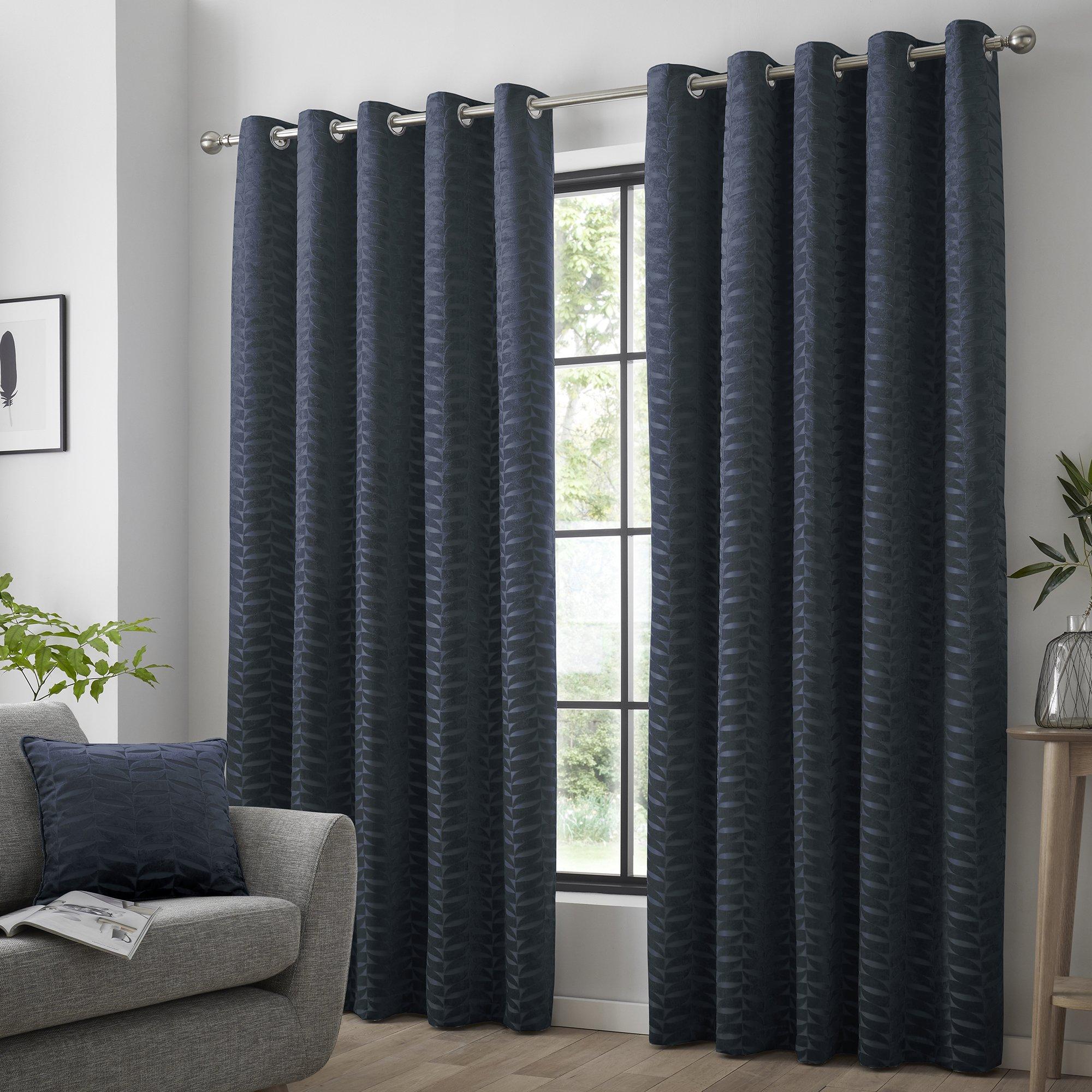 Navy - Appletree Loft - Kilbride Cord Chenille Pair of Eyelet Curtains - 1