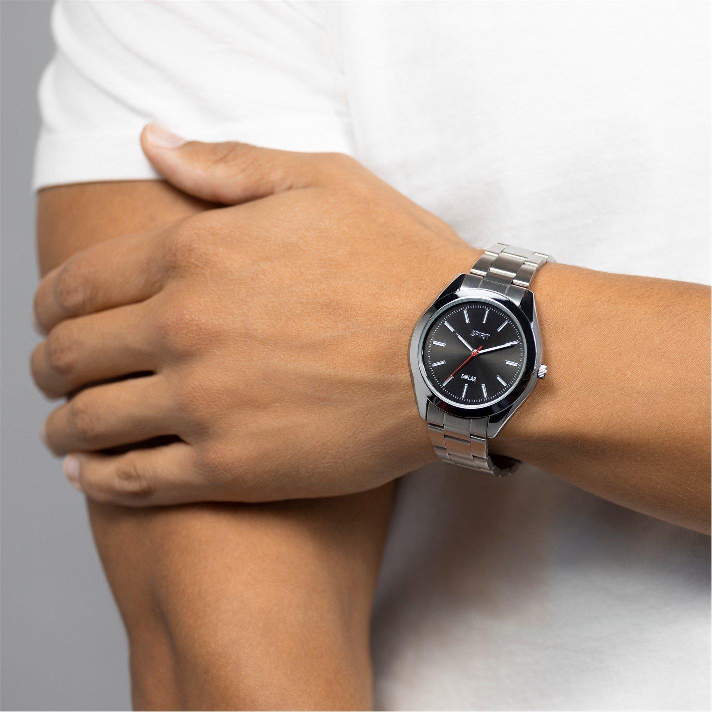 Silber/Schwarz - Spirit - Spirit Gent's Silver Bracelet Black Sunray Dial Watch - 3