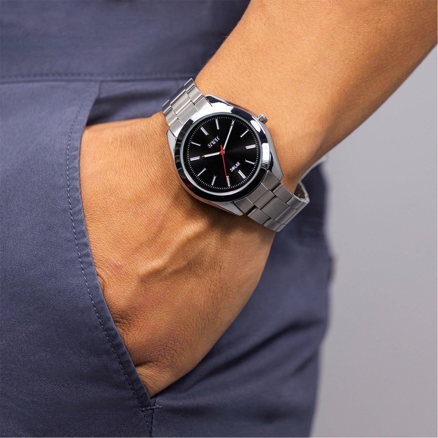 Silber/Schwarz - Spirit - Spirit Gent's Silver Bracelet Black Sunray Dial Watch - 5