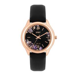 Spirit Spirit Ladies Solar Black Strap Floral Dial Strap Watch