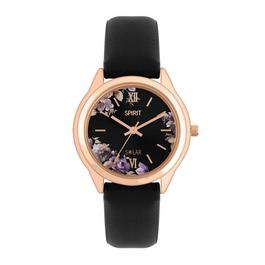 Spirit Ladies Solar Black Strap Floral Dial Strap Watch