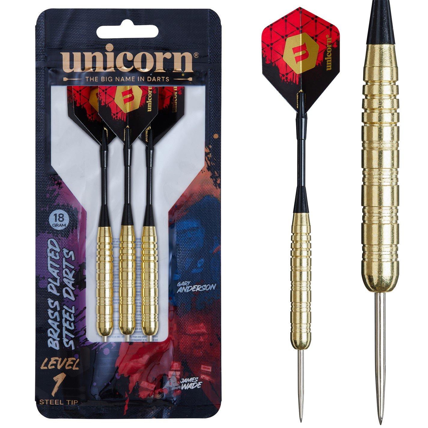 Unicorn Darts Steel Tip Darts Set Level 1 Brass Plated Steel