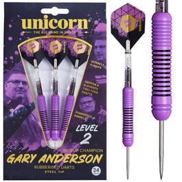 Unicorn Steel Tip Darts Set  Level 2  Gary The Flying Scotsman Anderson  Rubberised Brass Barrels