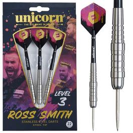 Unicorn Steel Tip Darts Set | Level 3 | RossSmudgerSmith | Natural Stainless Steel Barrels