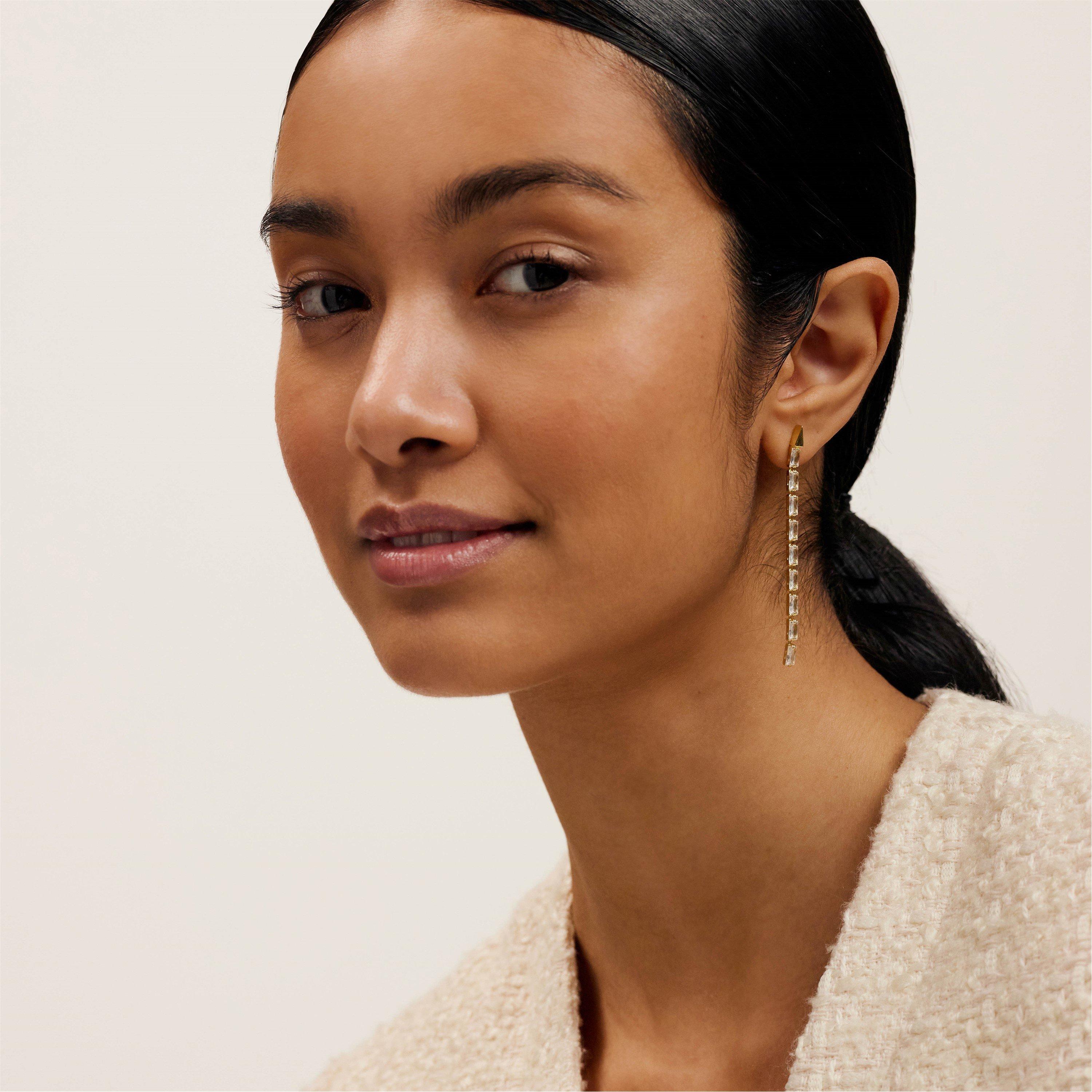 Gold/Pink - Ted Baker - Isalie Crystal Baguette Drop Earrings - 4