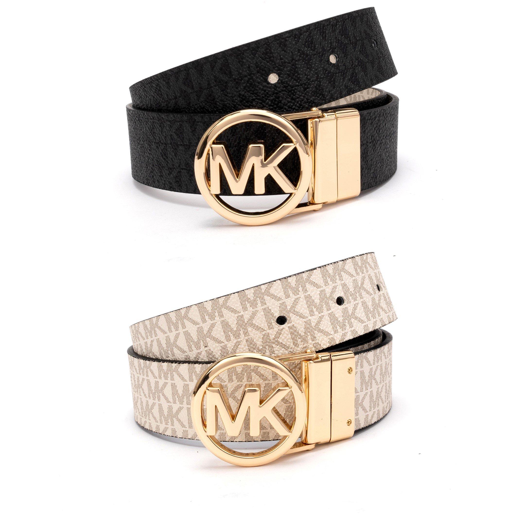 BlkVan - MICHAEL Michael Kors - Women's Reversible MK Logo Leather Belt - 1