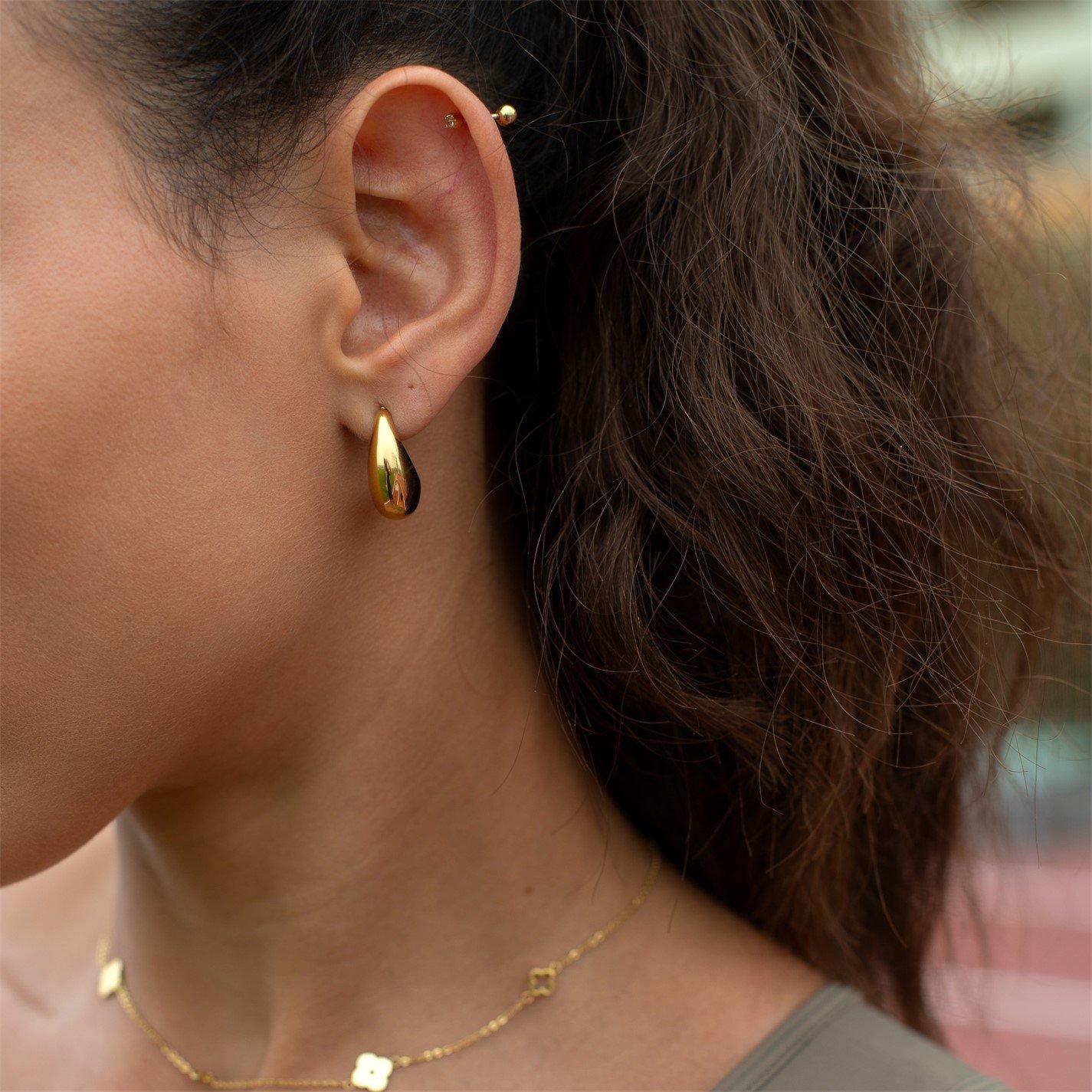 Gold/Gold - D.Louise - Curved Midi Hoop Earrings - 2