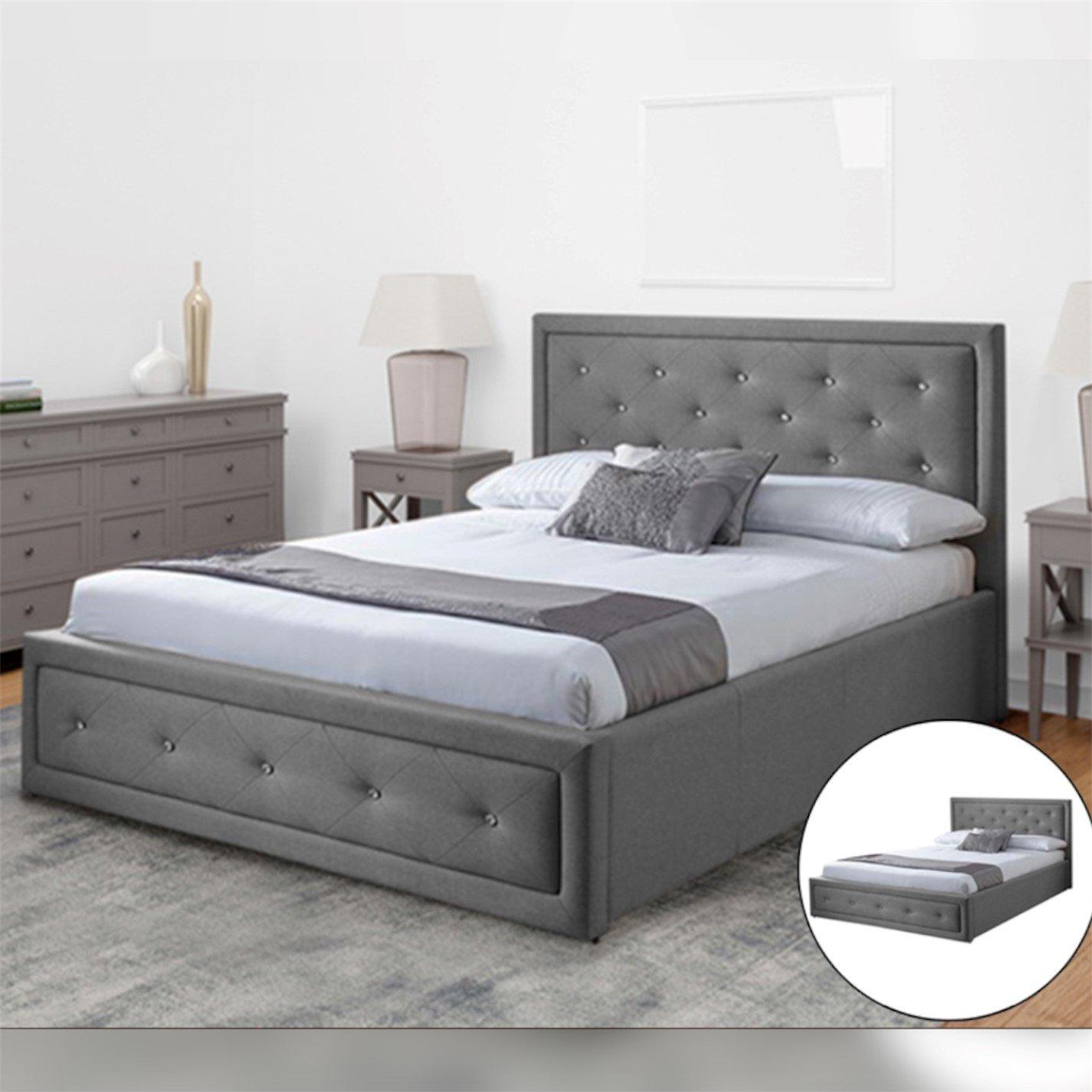 Grey Plush - Comfy Living - 3ft/4ft6/5ft Diamante Ottoman Bed and Mattress - 2