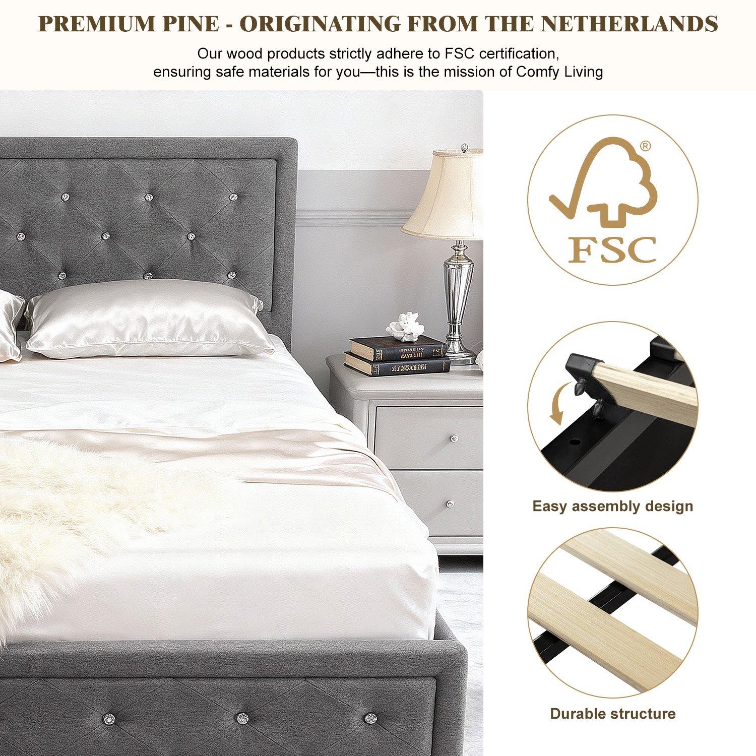 Grey Plush - Comfy Living - 3ft/4ft6/5ft Diamante Ottoman Bed and Mattress - 12