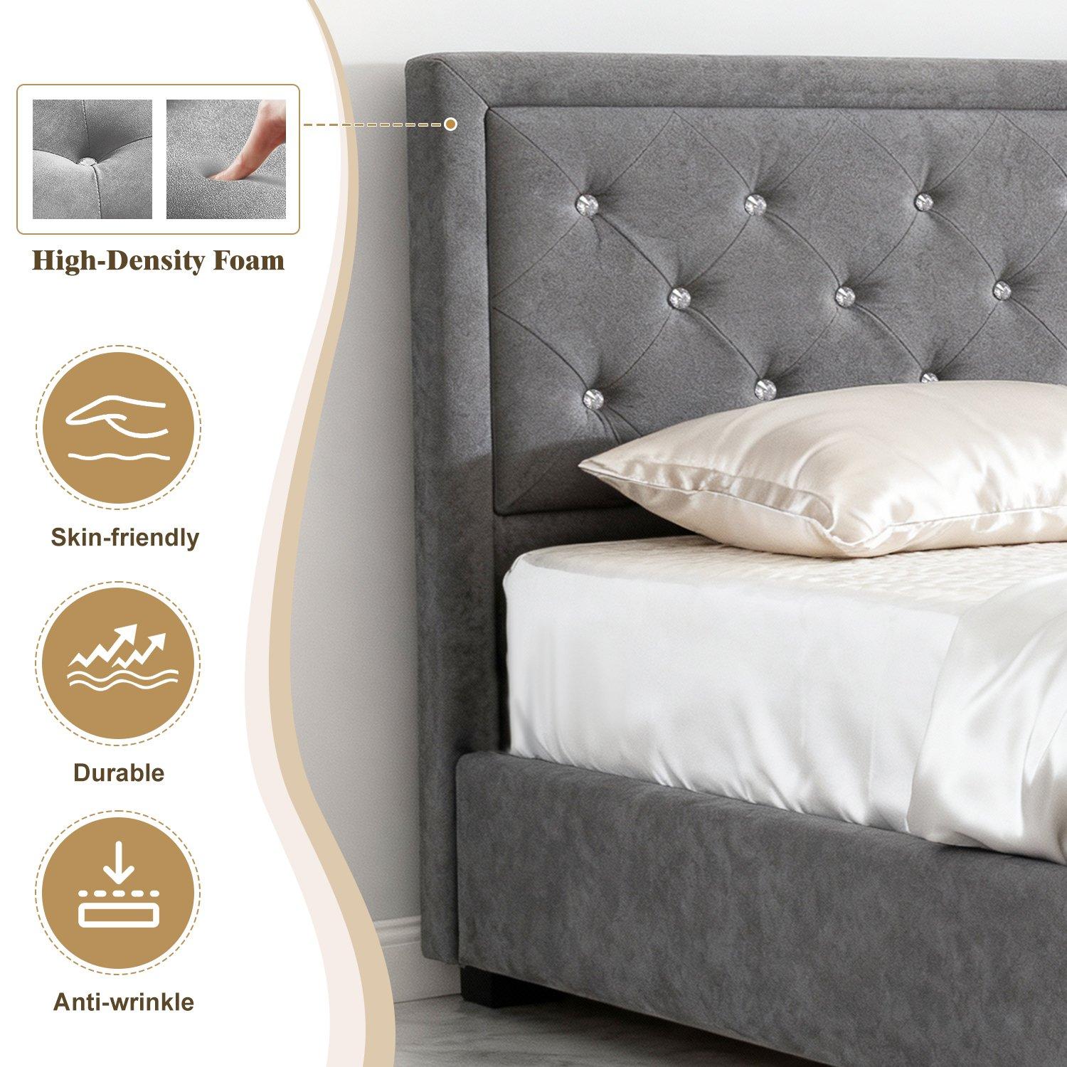 Grey Plush - Comfy Living - 3ft/4ft6/5ft Diamante Ottoman Bed and Mattress - 13