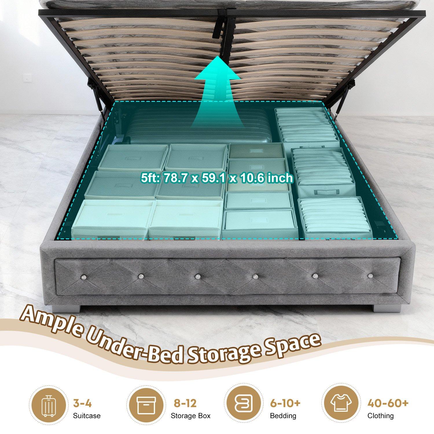 Grey Plush - Comfy Living - 3ft/4ft6/5ft Diamante Ottoman Bed and Mattress - 15