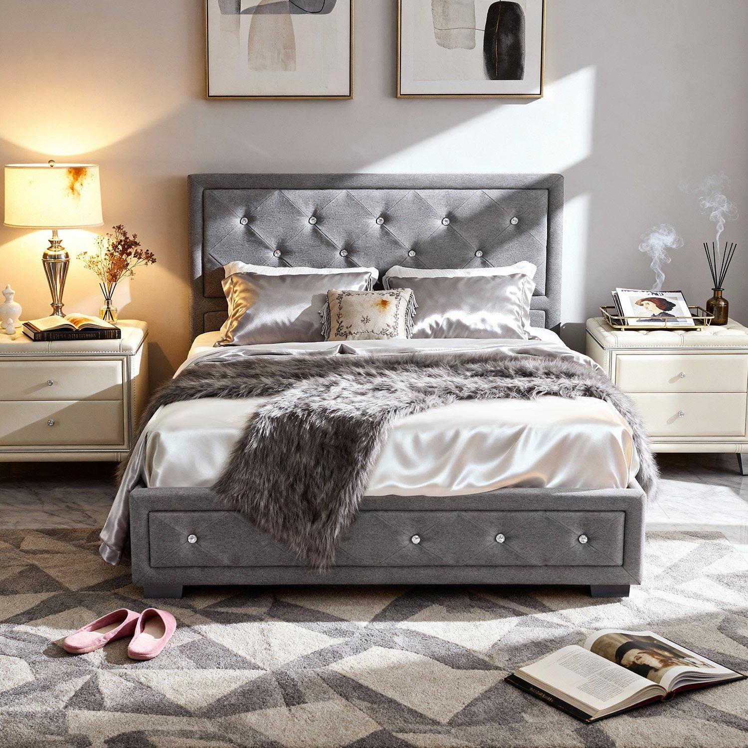 Grey Plush - Comfy Living - 3ft/4ft6/5ft Diamante Ottoman Bed and Mattress - 7