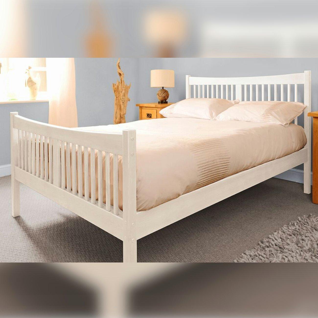 White - Comfy Living - Shaker Style Wooden Bed and Mattres